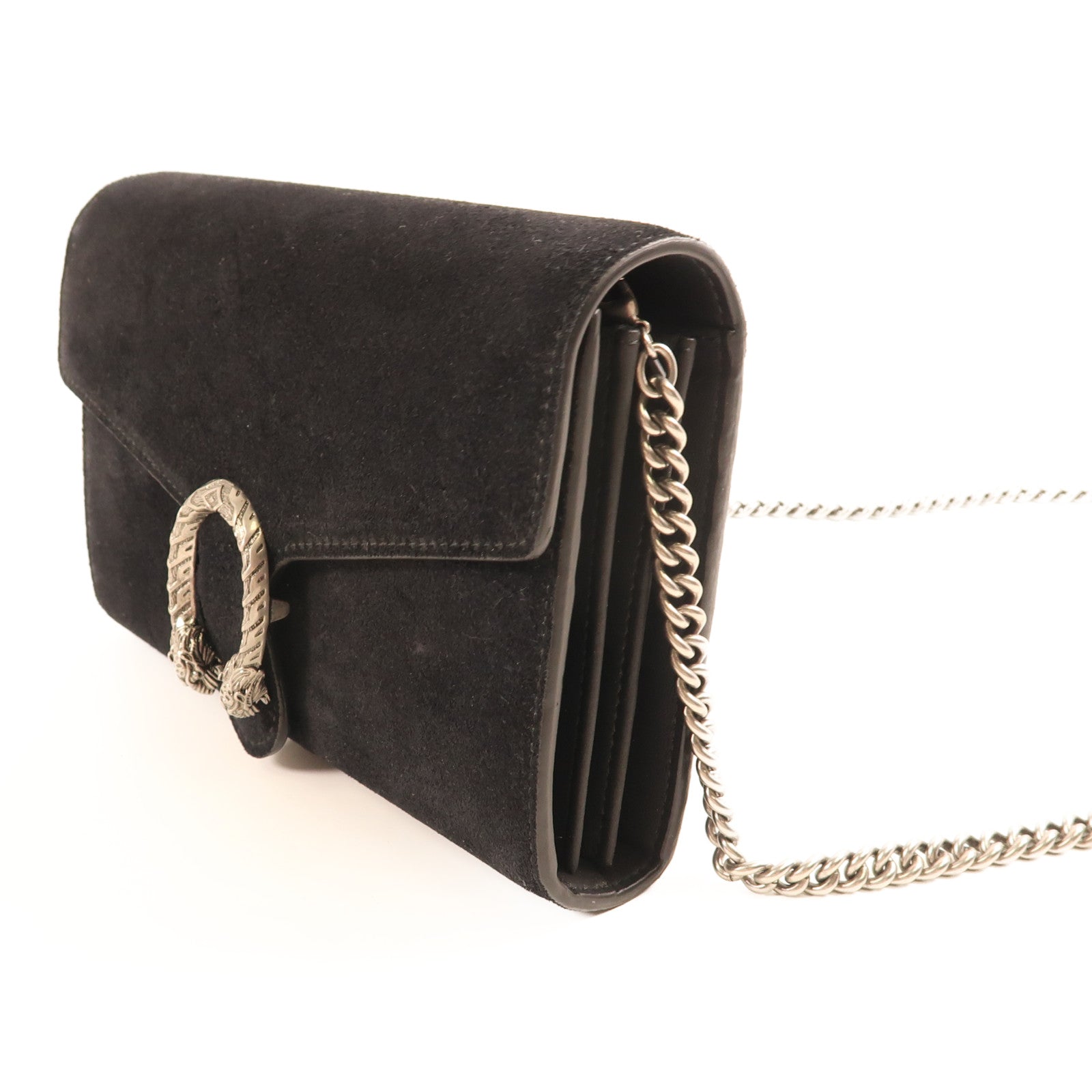 GUCCI 麂皮皮革Dionysus Chain Wallet銀扣鏈帶肩背袋