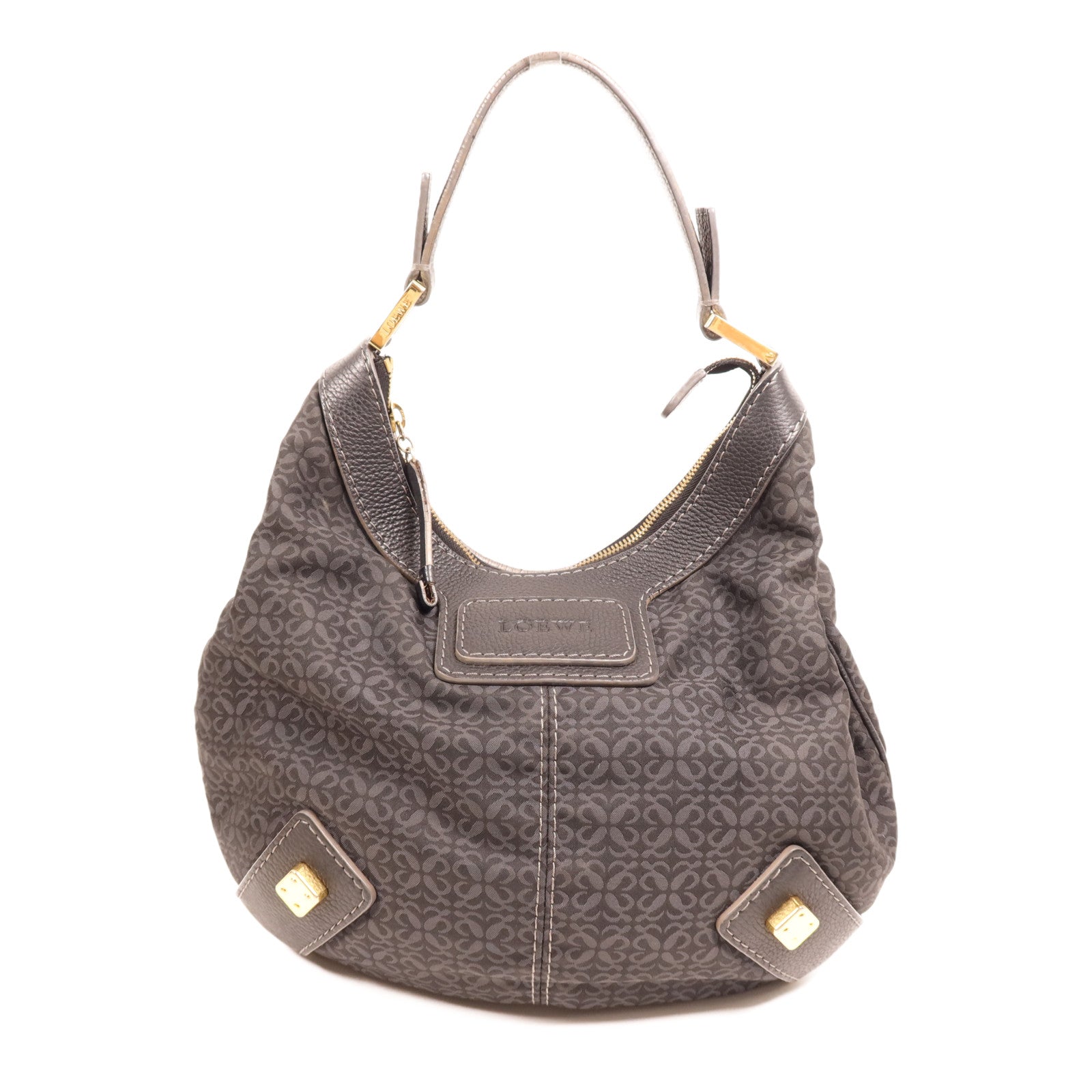 LOEWE 帆布/牛皮皮革Vintage Shoulder Bag金扣肩背袋