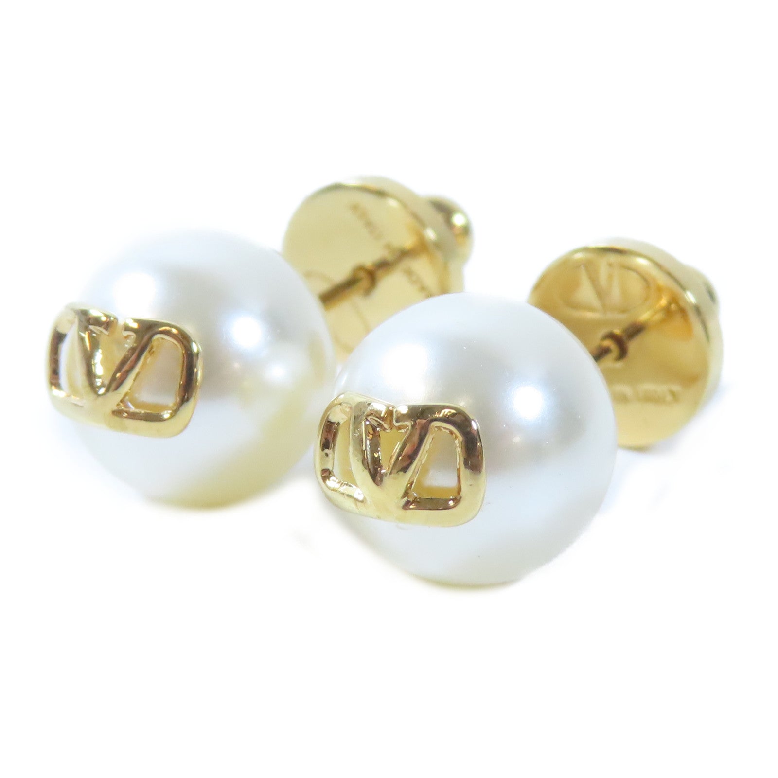 Valentino 金屬Pierced Earrings耳環金色/白色