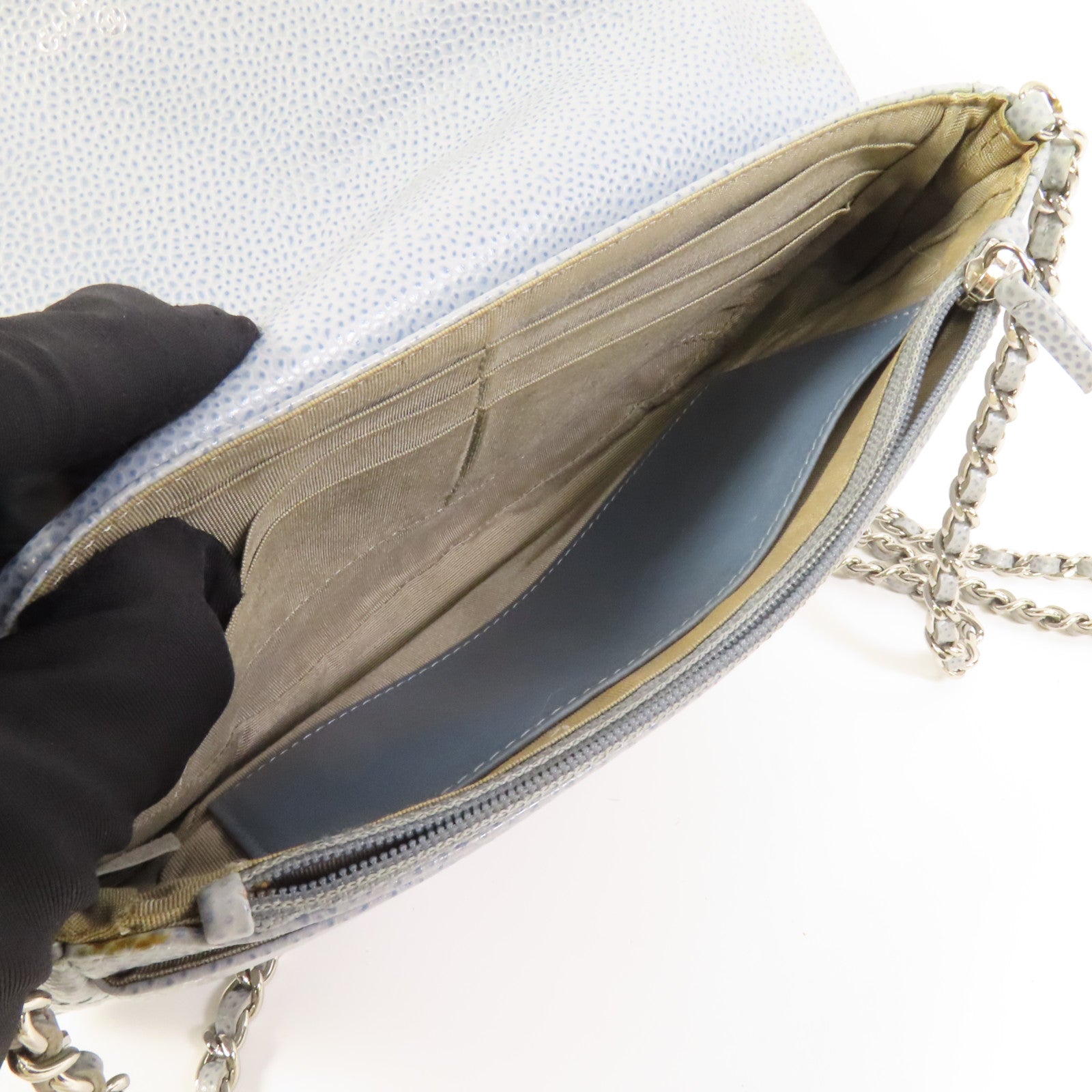 CHANEL 牛皮皮革Chain Shoulder銀扣鏈帶肩背袋
