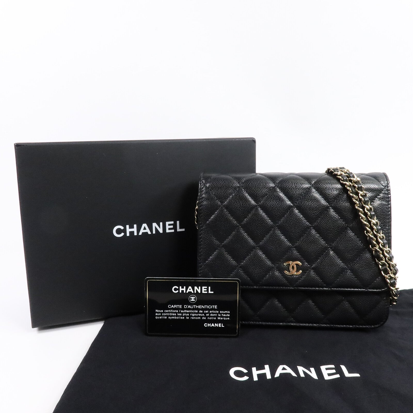CHANEL 牛皮皮革Square Wallet On Chain鏈帶肩背袋