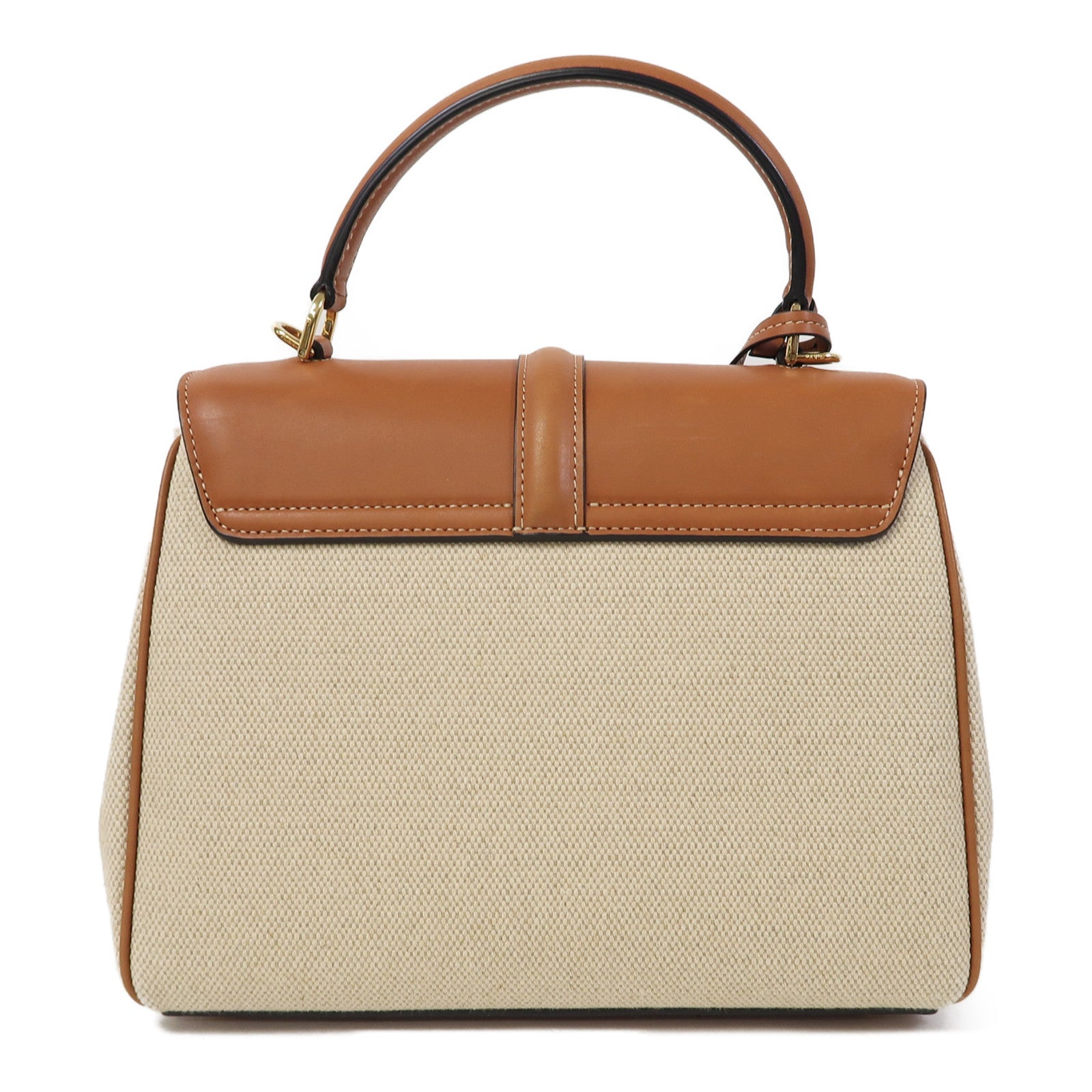 CELINE 帆布Small 16金扣手挽肩背兩用袋啡色/米色