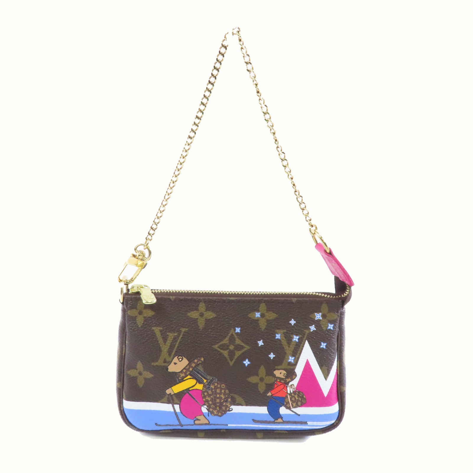 LOUIS VUITTON Monogram Pochette Accessories金扣手挽袋棕色