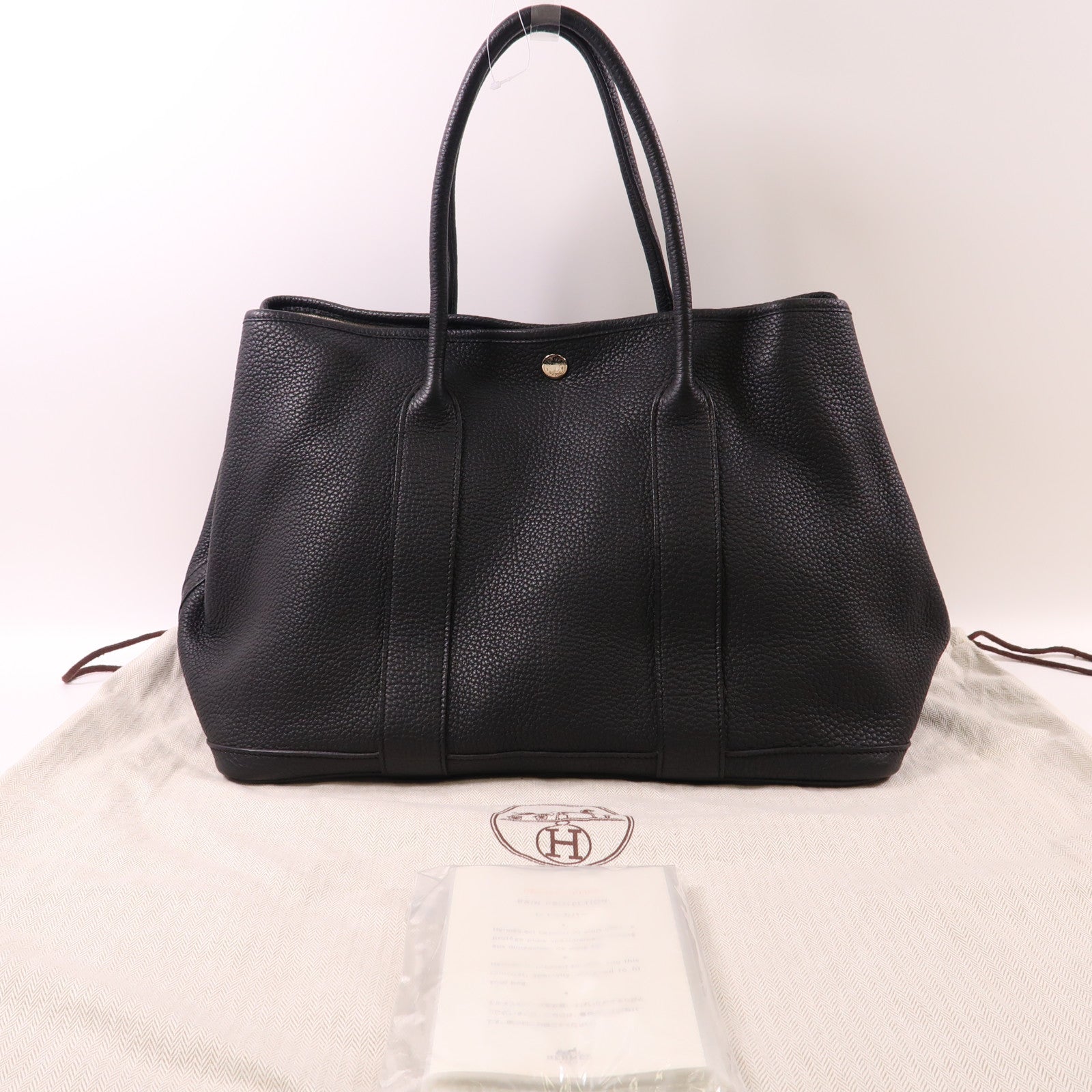 HERMES Negonda皮革GardenParty PM銀扣手挽袋黑色