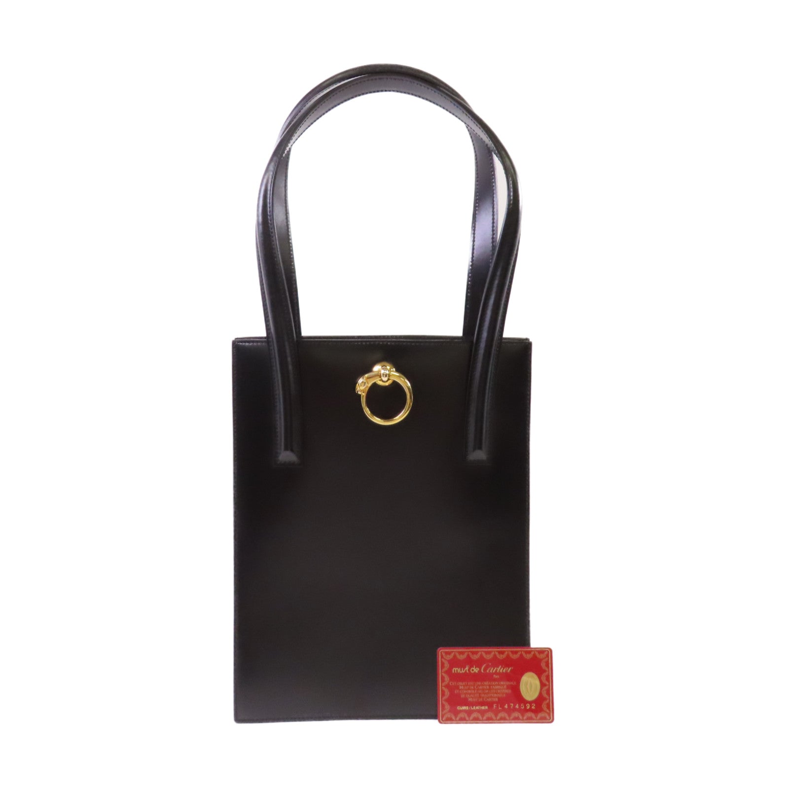 CARTIER 【激減優惠】牛皮皮革Tote Bag金扣肩背袋黑色