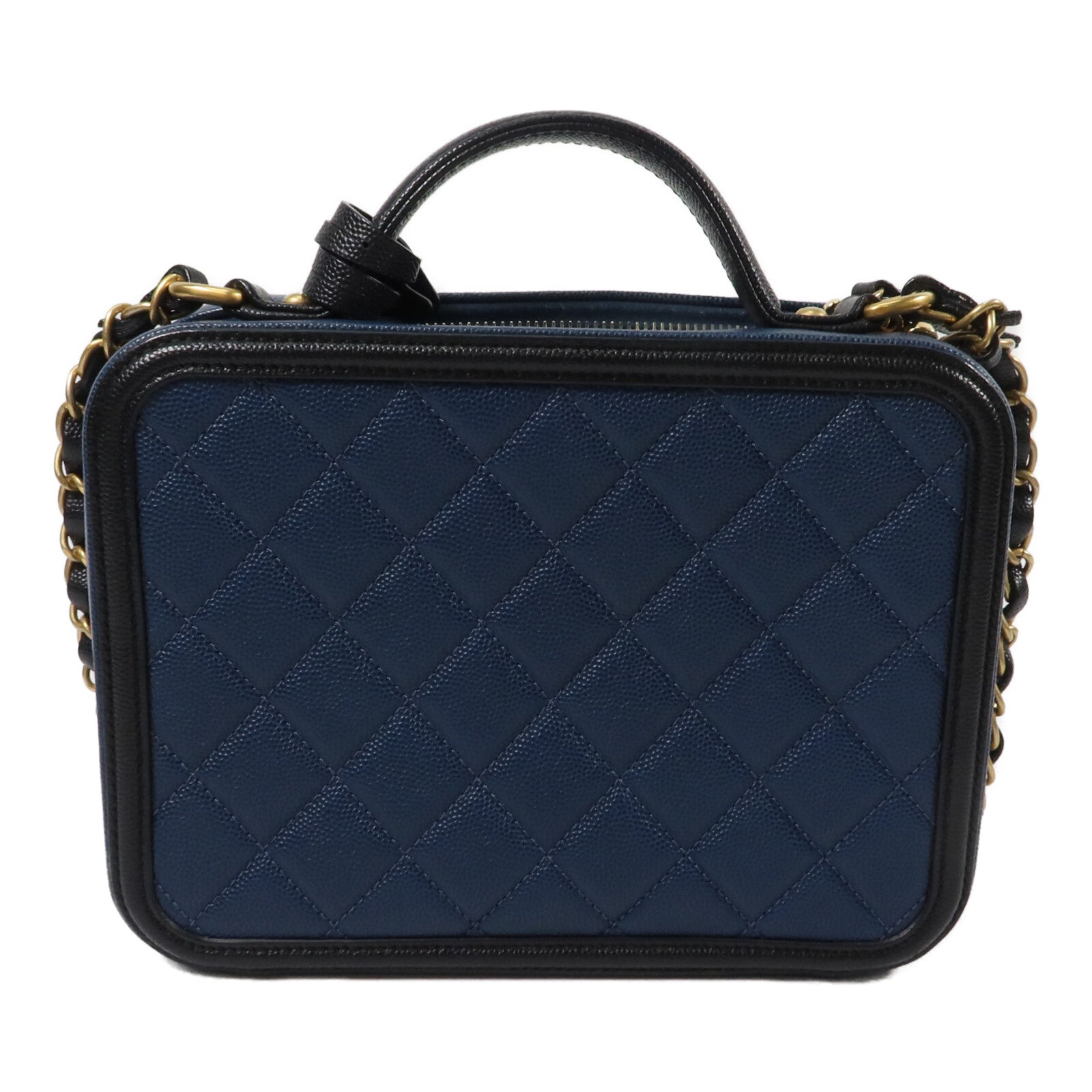 CHANEL 牛皮皮革CC Filigree Vanity Case Medium鏈帶手挽肩背兩用袋