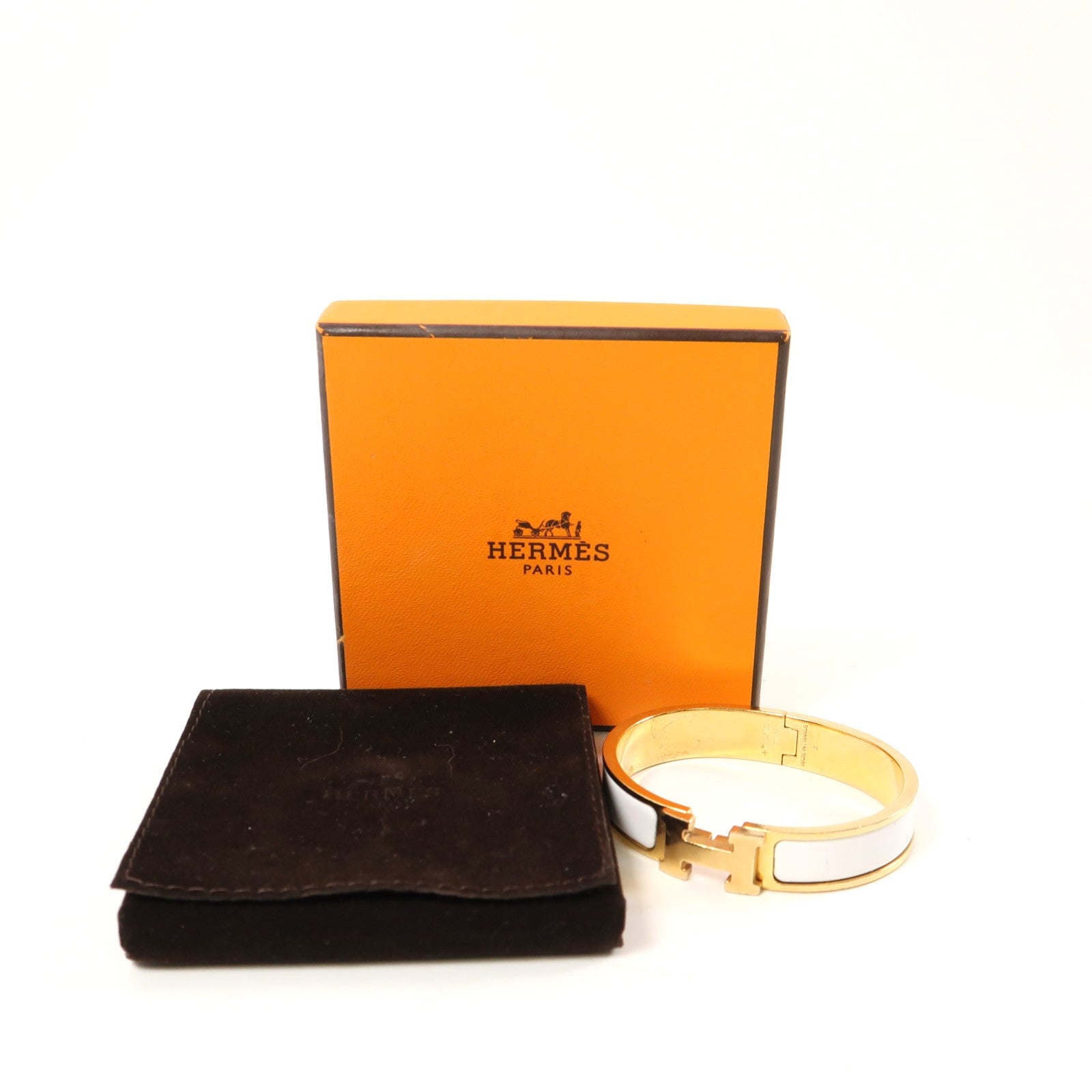 HERMES 金屬H Bangle手鐲金色/白色