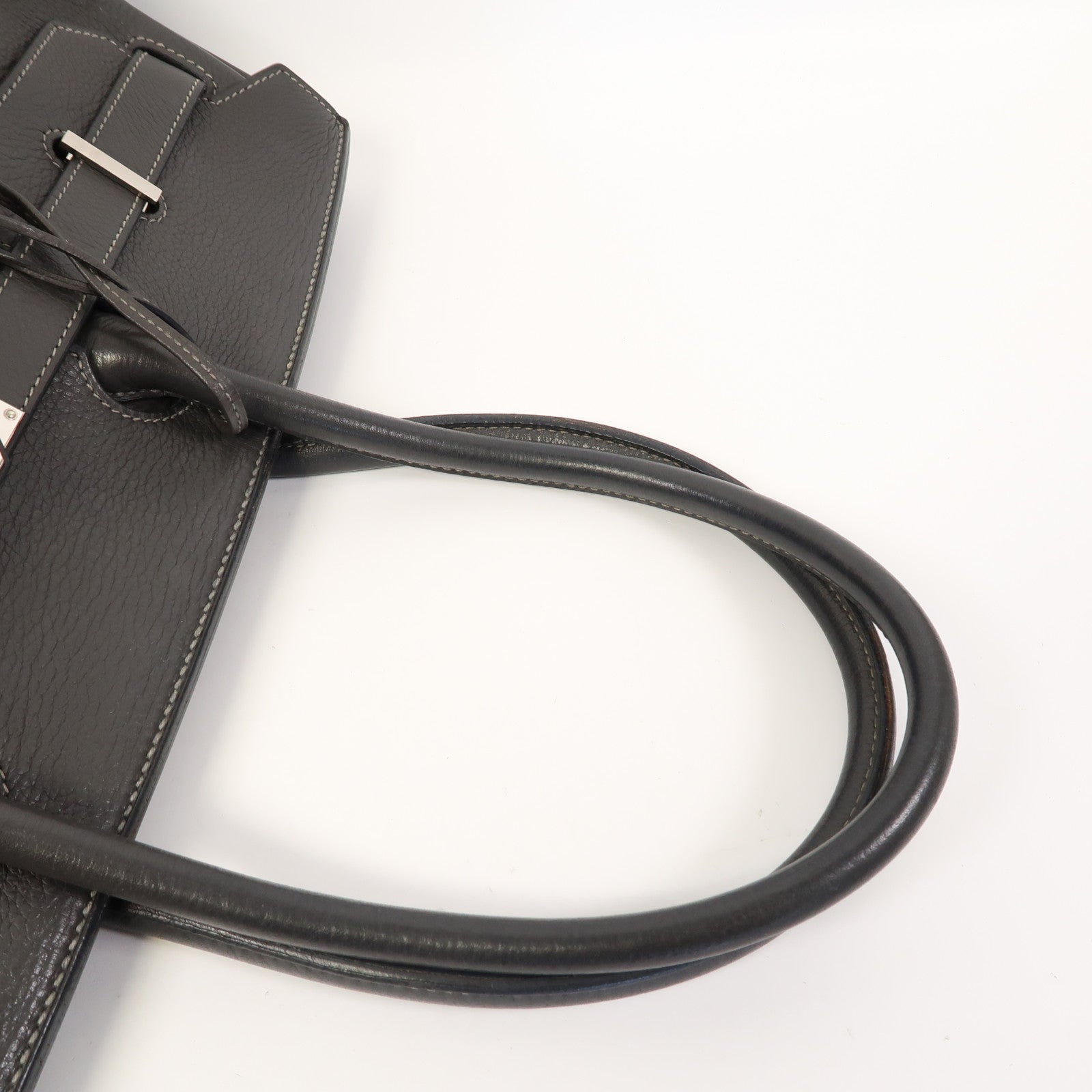 HERMES Clemence皮革Shoulder Birkin銀扣肩背袋灰色