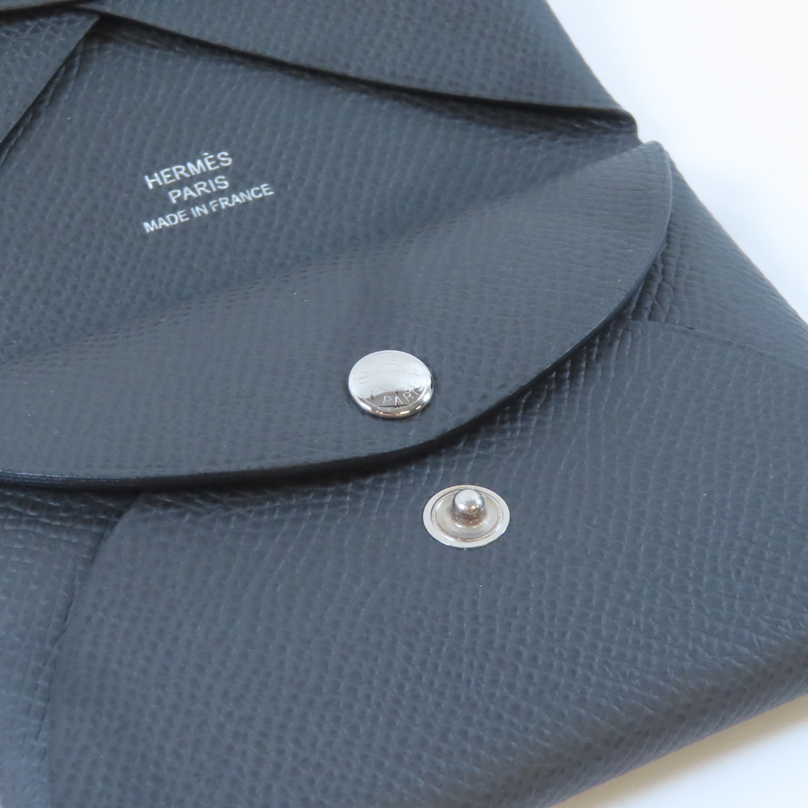 HERMES Epsom皮革Calvi Duo Card Holder銀扣卡片套灰色
