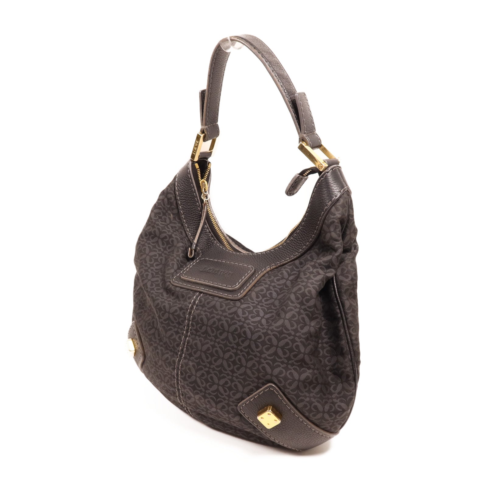LOEWE 帆布/牛皮皮革Vintage Shoulder Bag金扣肩背袋