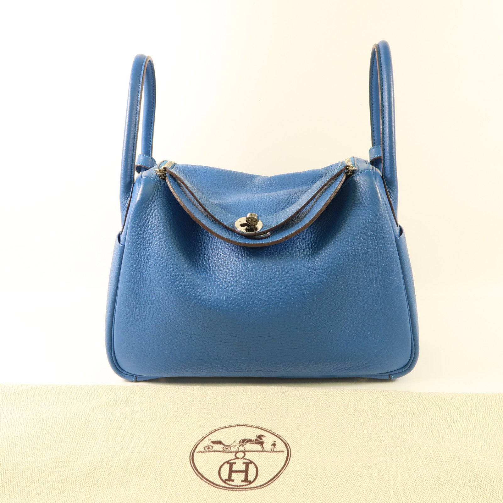 HERMES Togo皮革Lindy 30銀扣手挽肩背兩用袋Bleu Izmir