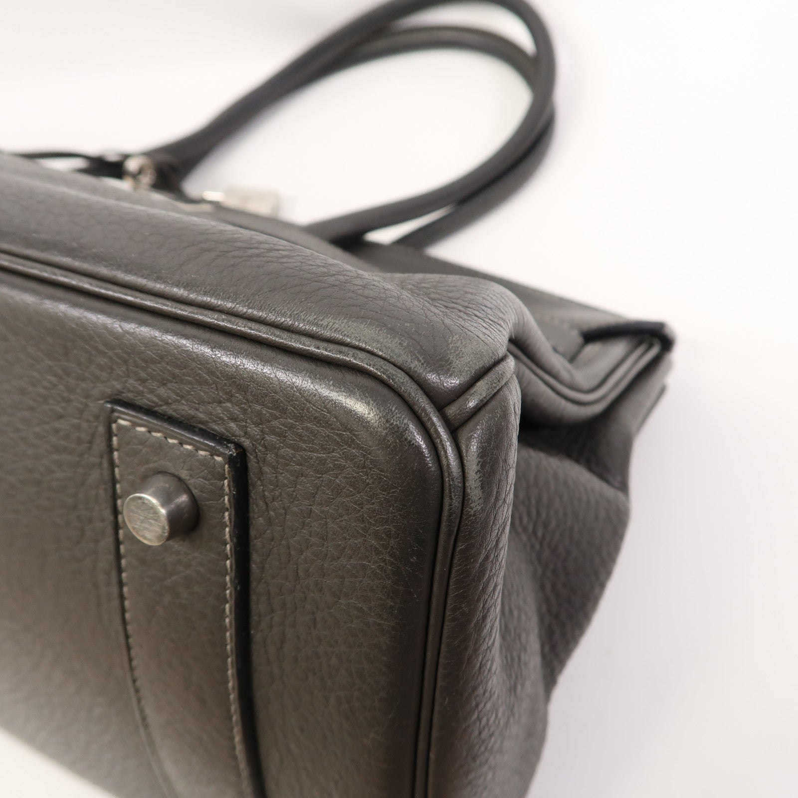 HERMES Clemence皮革Shoulder Birkin銀扣肩背袋灰色