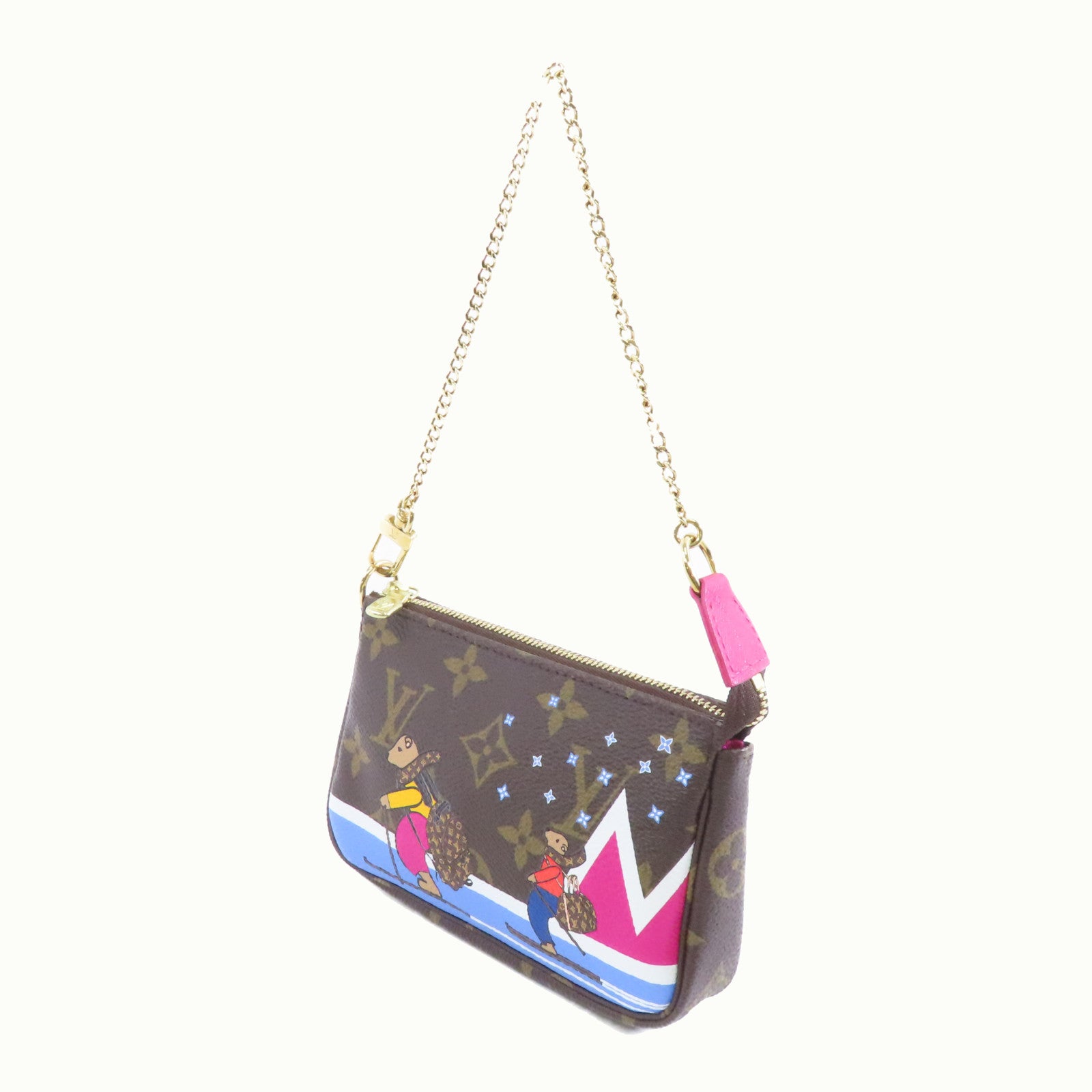 LOUIS VUITTON Monogram Pochette Accessories金扣手挽袋棕色