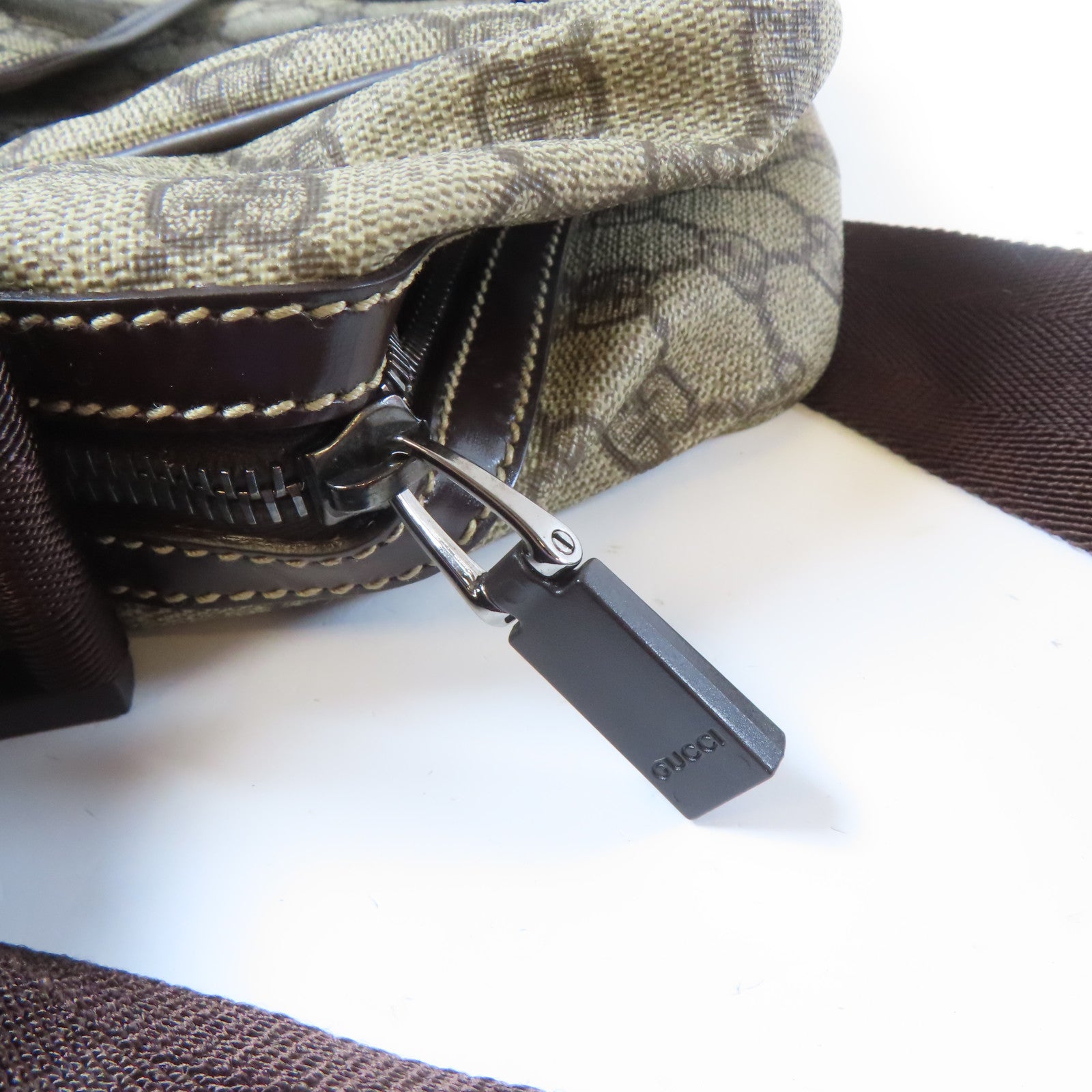 GUCCI 塗層帆布2 Way Shoulder銀扣手挽肩背兩用袋啡色
