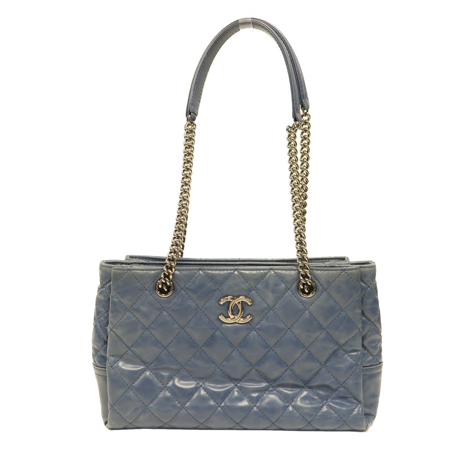 CHANEL 【激減優惠】菱格牛皮皮革Chain Shoulder銀扣鏈帶肩背袋藍色