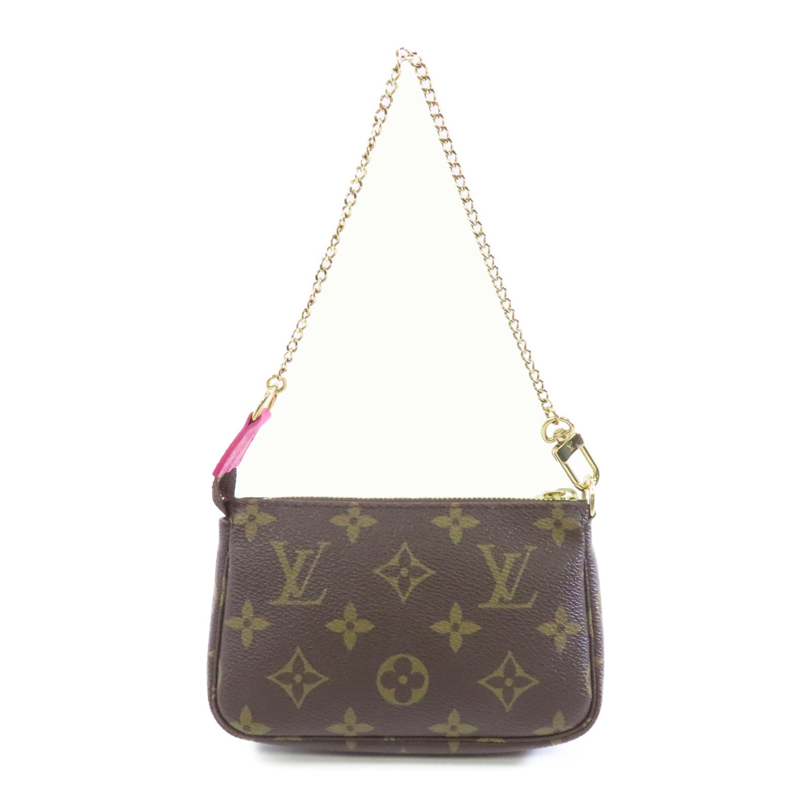 LOUIS VUITTON Monogram Pochette Accessories金扣手挽袋棕色