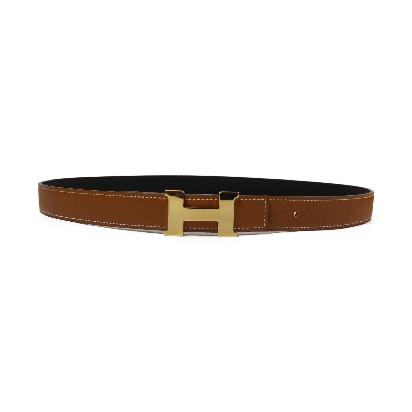 HERMES Epsom皮革/Swift皮革H Belt 85cm金扣皮帶經典駝色