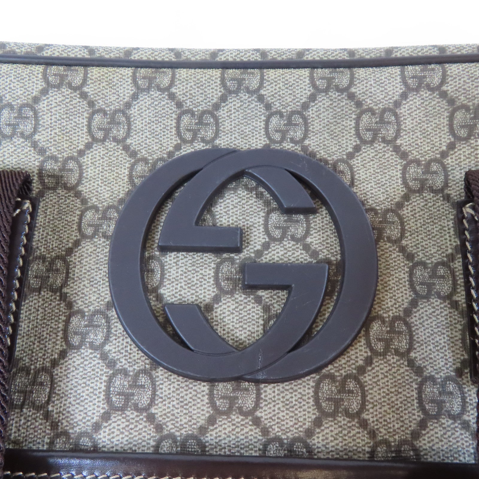 GUCCI 塗層帆布2 Way Shoulder銀扣手挽肩背兩用袋啡色