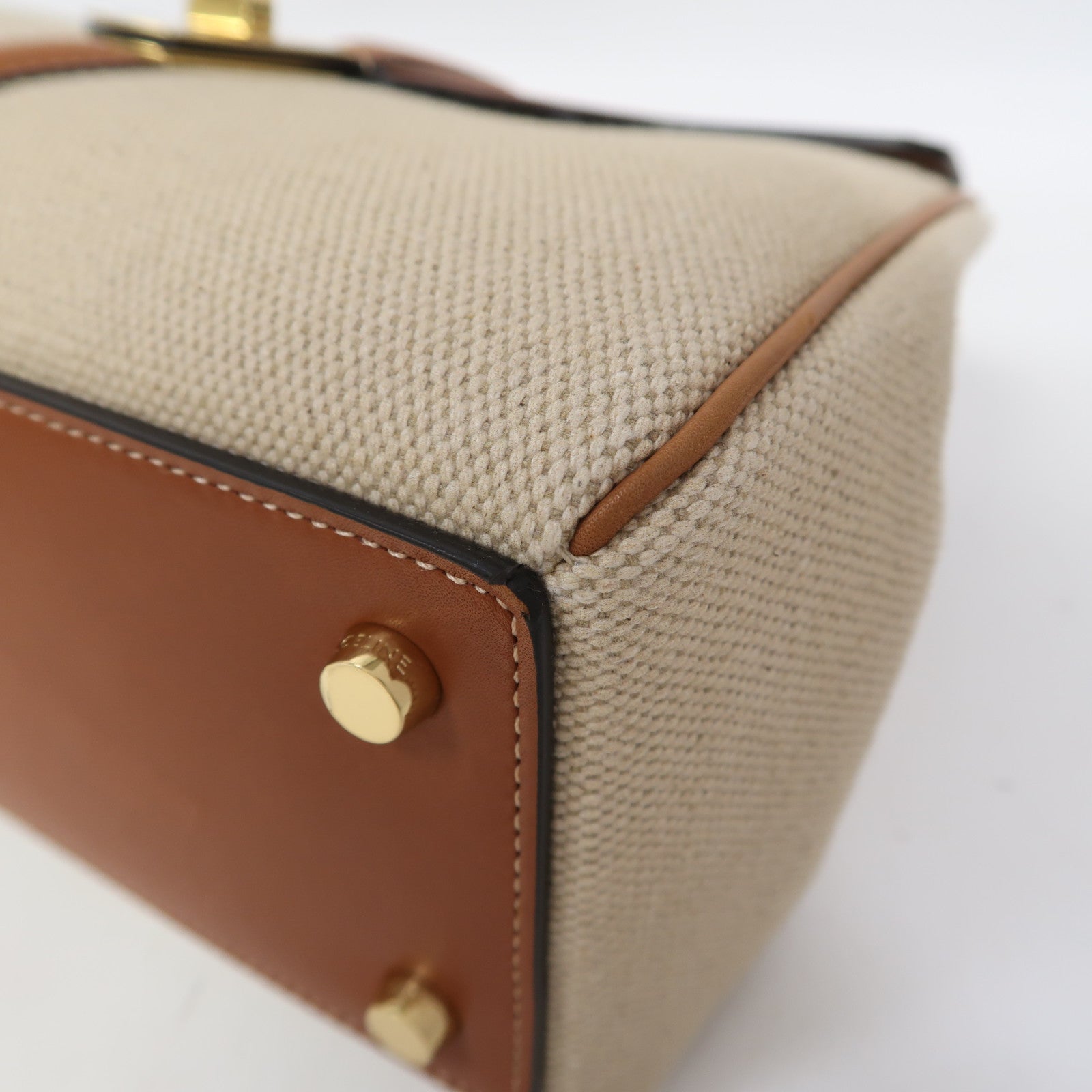 CELINE 帆布Small 16金扣手挽肩背兩用袋啡色/米色