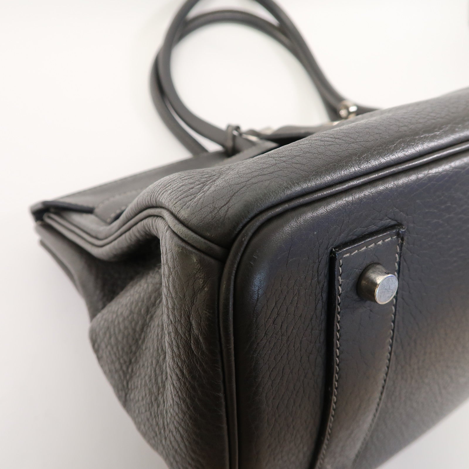 HERMES Clemence皮革Shoulder Birkin銀扣肩背袋灰色
