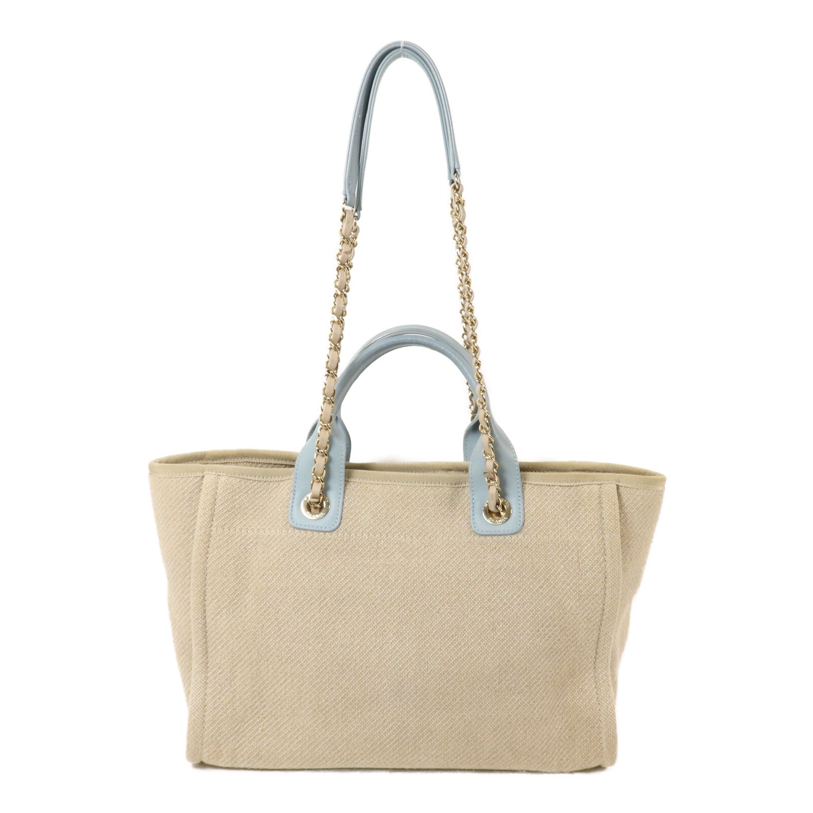 CHANEL 帆布Deauville Tote Small鏈帶手挽肩背兩用袋