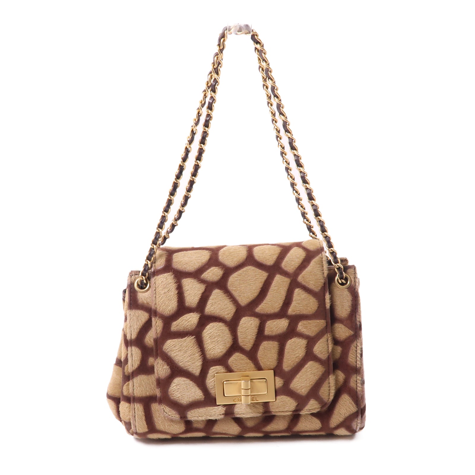 CHANEL 馬毛2.55金扣肩背袋棕色