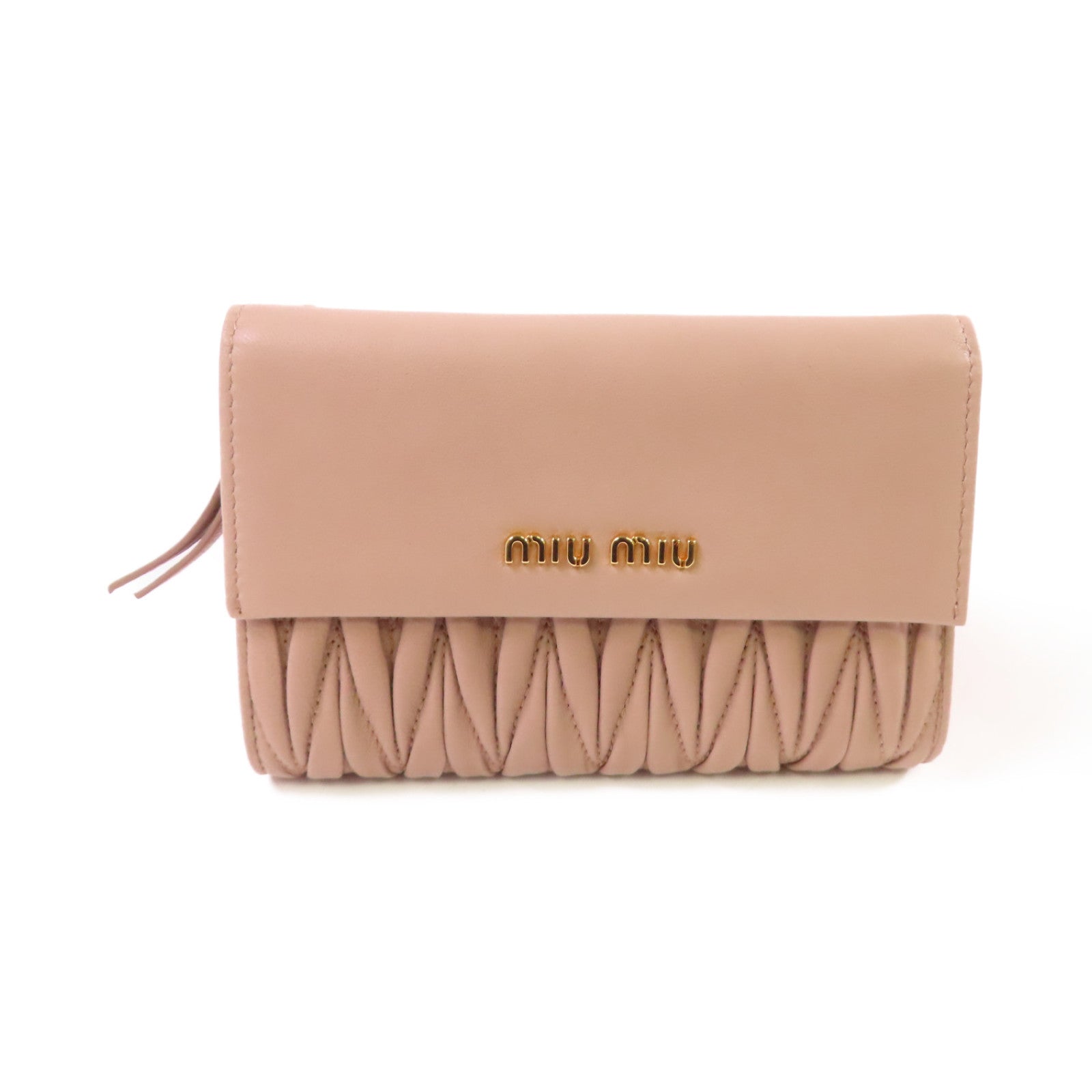 Miu Miu 羊皮皮革Middle Wallet金扣短錢包粉紅色