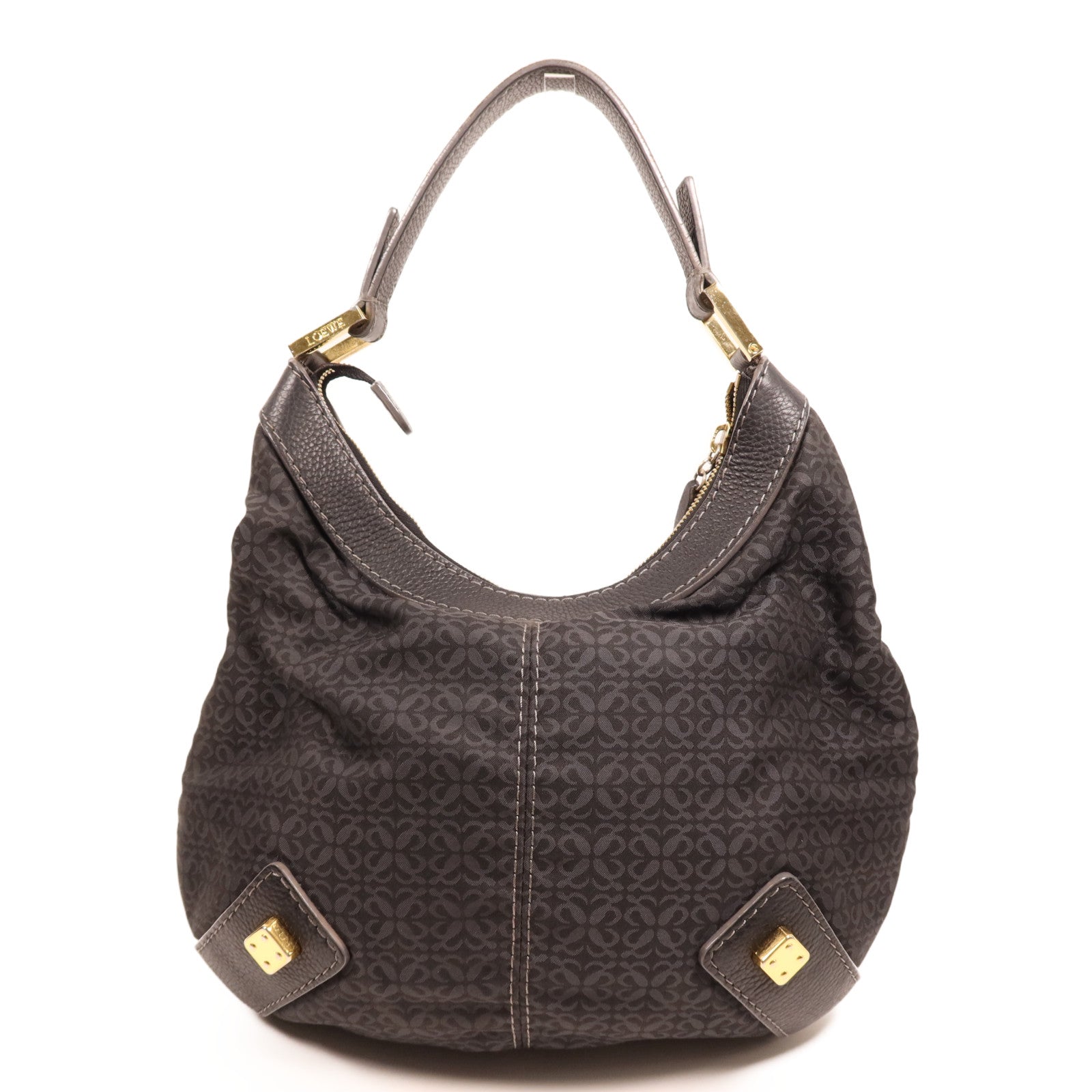 LOEWE 帆布/牛皮皮革Vintage Shoulder Bag金扣肩背袋