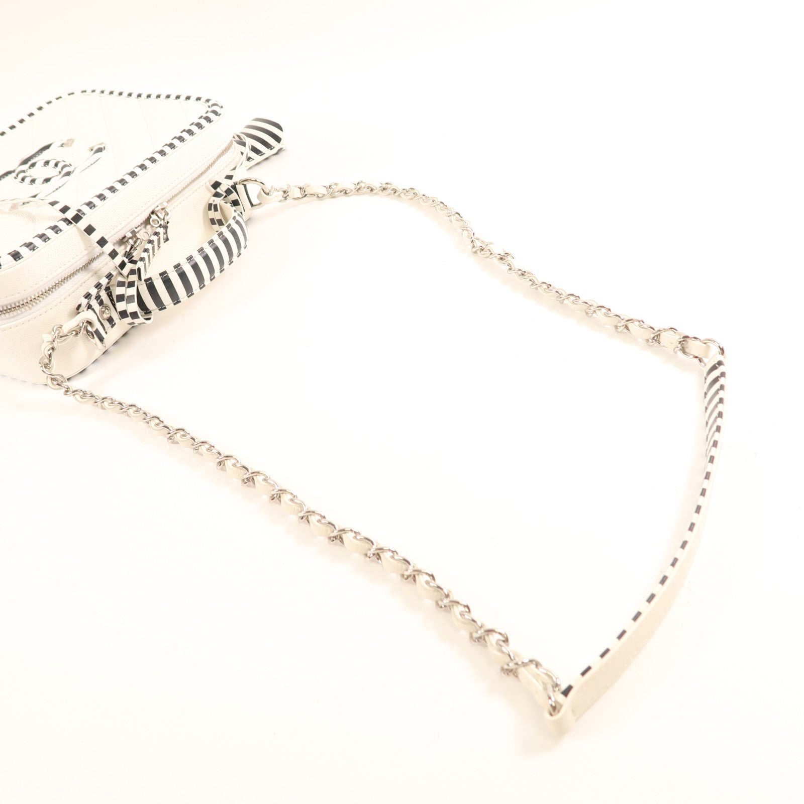 CHANEL CC SHW Vanity 2Way Shoulder Hand Bag Calfskin Leather White/Black