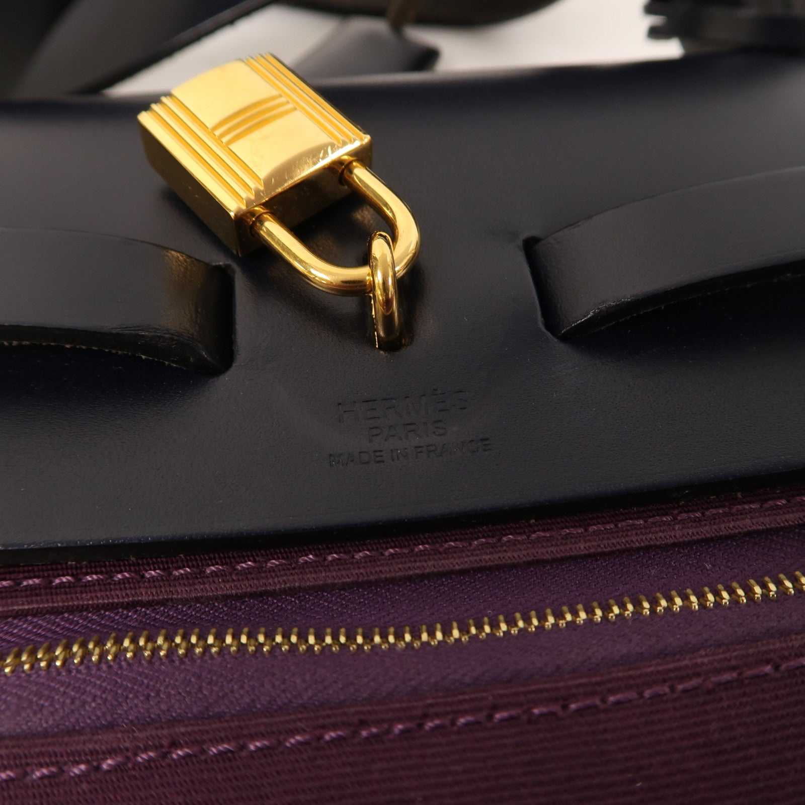 HERMES 帆布Herbag GM金扣手挽肩背兩用袋紫色