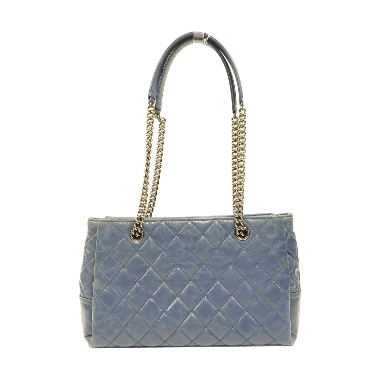 CHANEL 【激減優惠】菱格牛皮皮革Chain Shoulder銀扣鏈帶肩背袋藍色