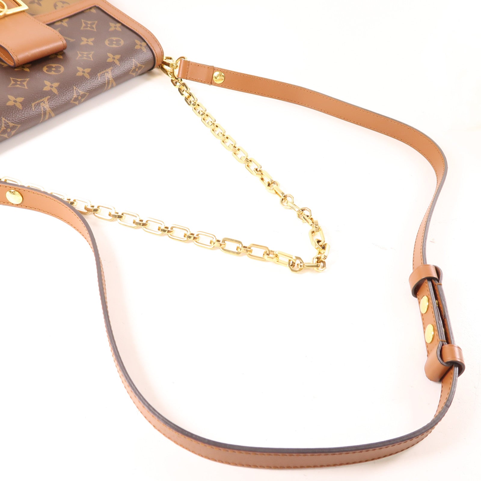 LOUIS VUITTON Monogram/Monogram Reverse Dauphine MM金扣手挽肩背兩用袋棕色