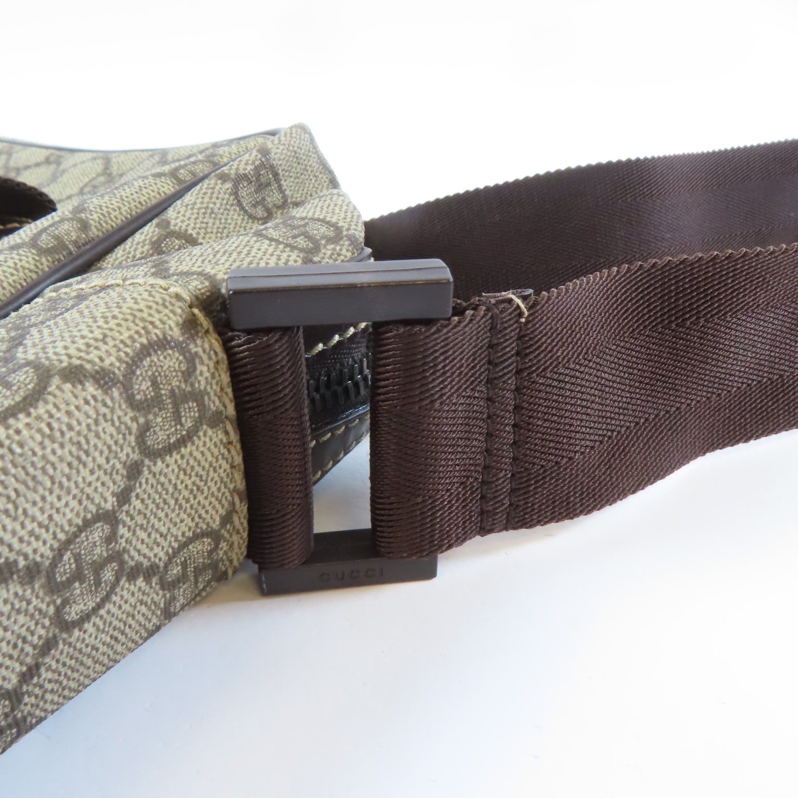 GUCCI 塗層帆布2 Way Shoulder銀扣手挽肩背兩用袋啡色