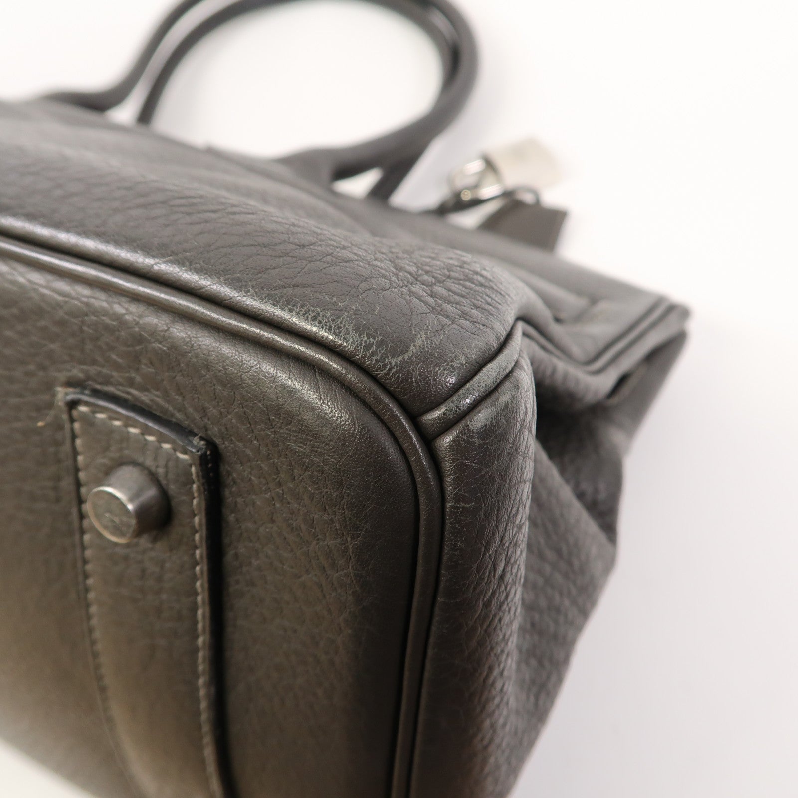 HERMES Clemence皮革Shoulder Birkin銀扣肩背袋灰色