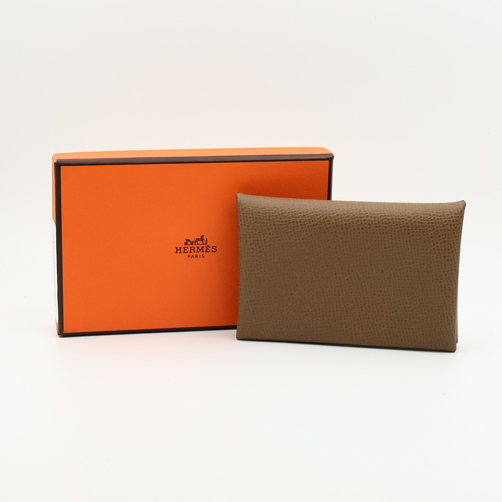 HERMES Epsom皮革Calvi Duo銀扣卡片套Gold