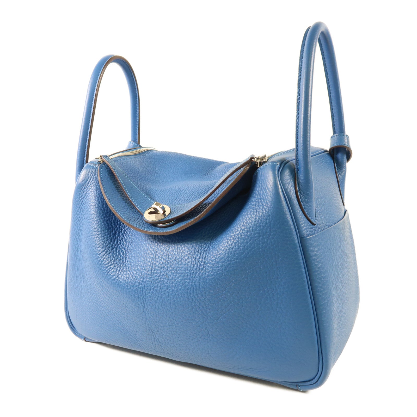 HERMES Togo皮革Lindy 30銀扣手挽肩背兩用袋Bleu Izmir