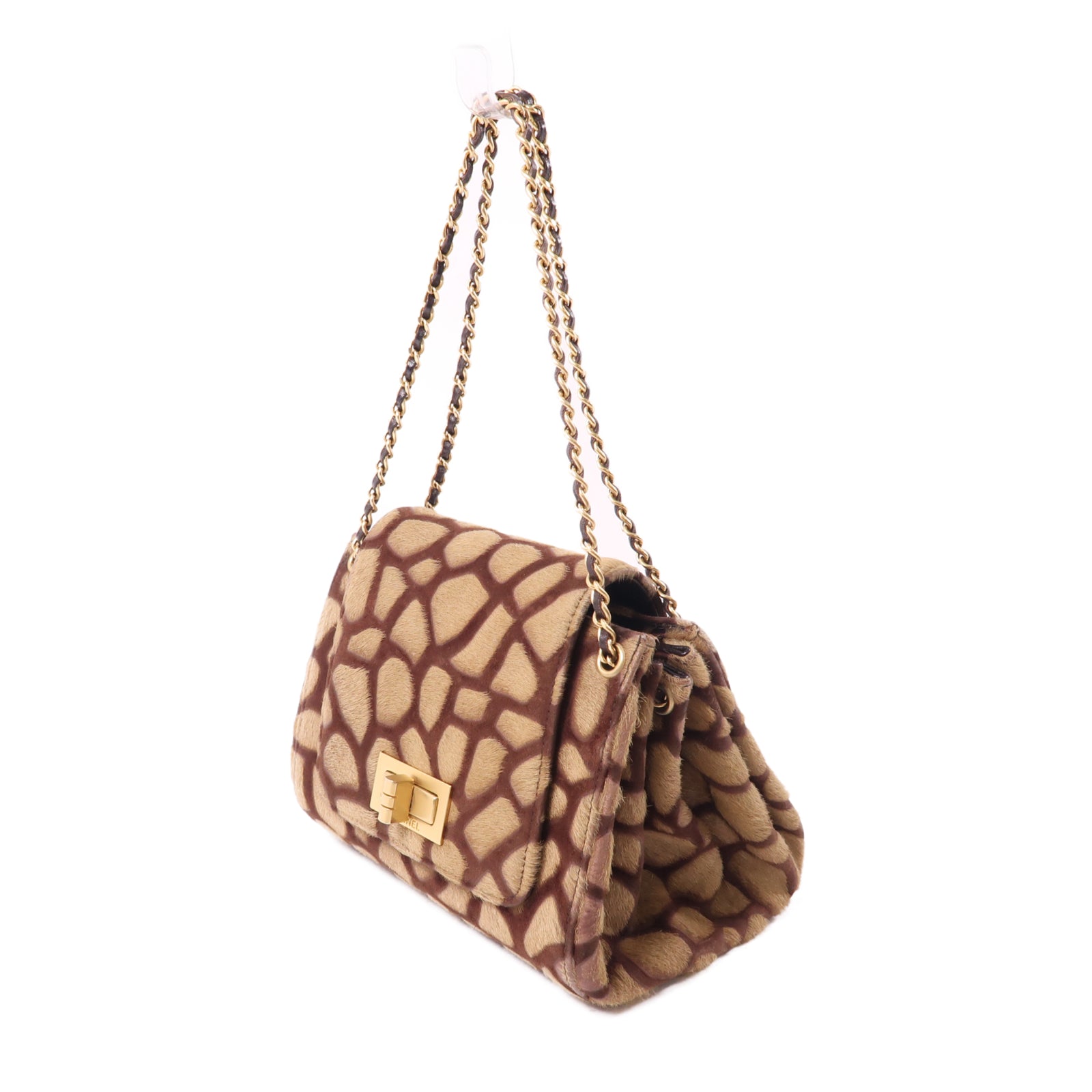 CHANEL 馬毛2.55金扣肩背袋棕色