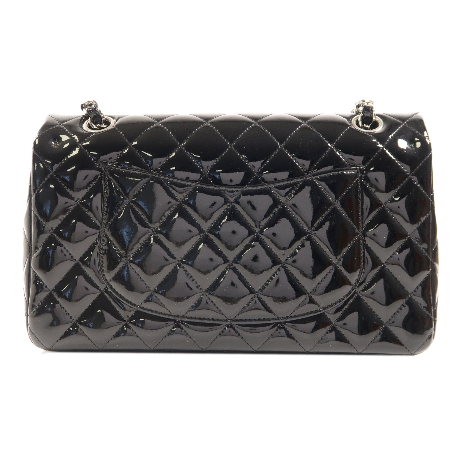 CHANEL 【激減優惠】菱格漆皮皮革Classic Flap 25cm銀扣鏈帶肩背袋黑色