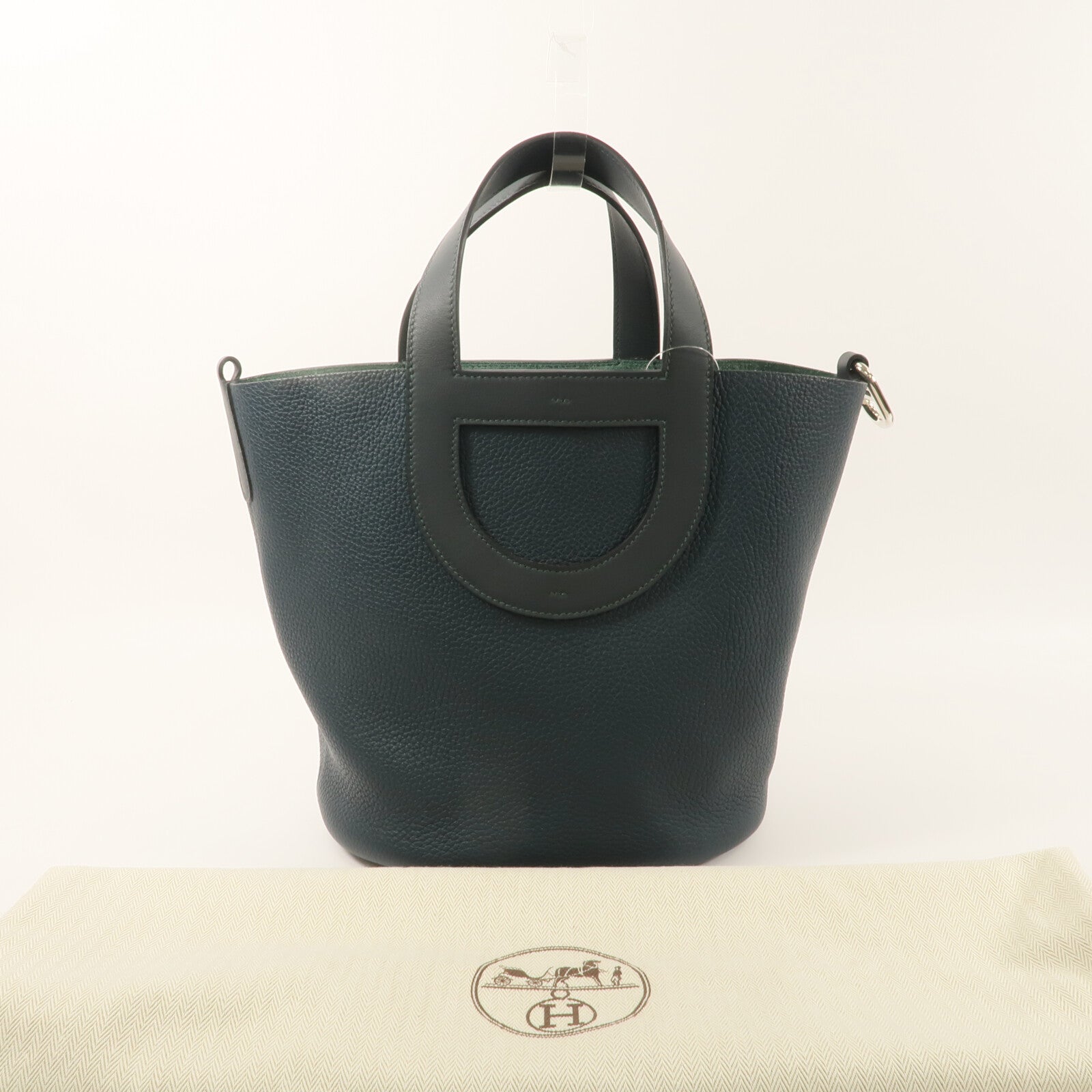 HERMES Clemence皮革In The Loop 23手挽袋Vert Cypres