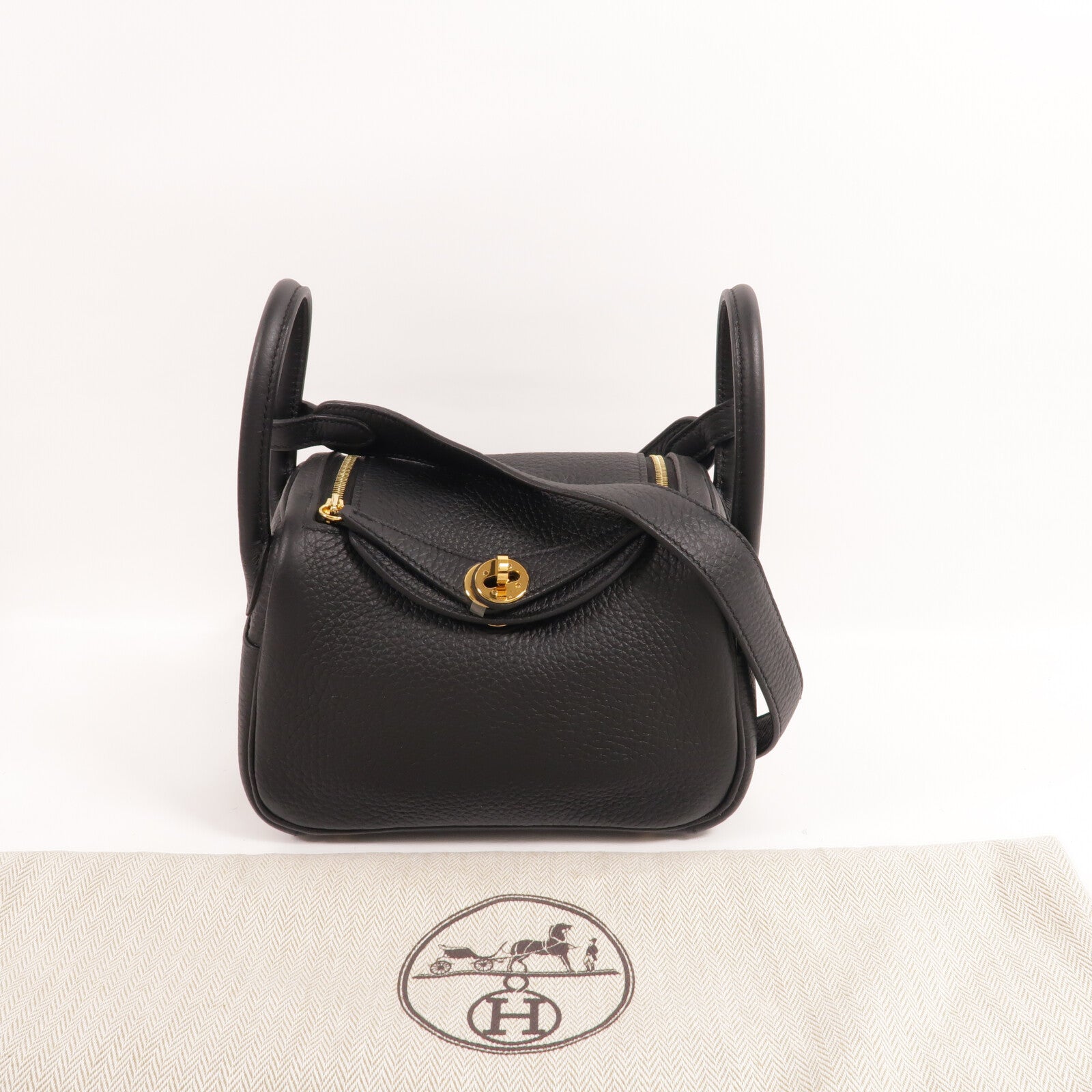 HERMES Clemence皮革Mini Lindy手挽肩背兩用袋Noir