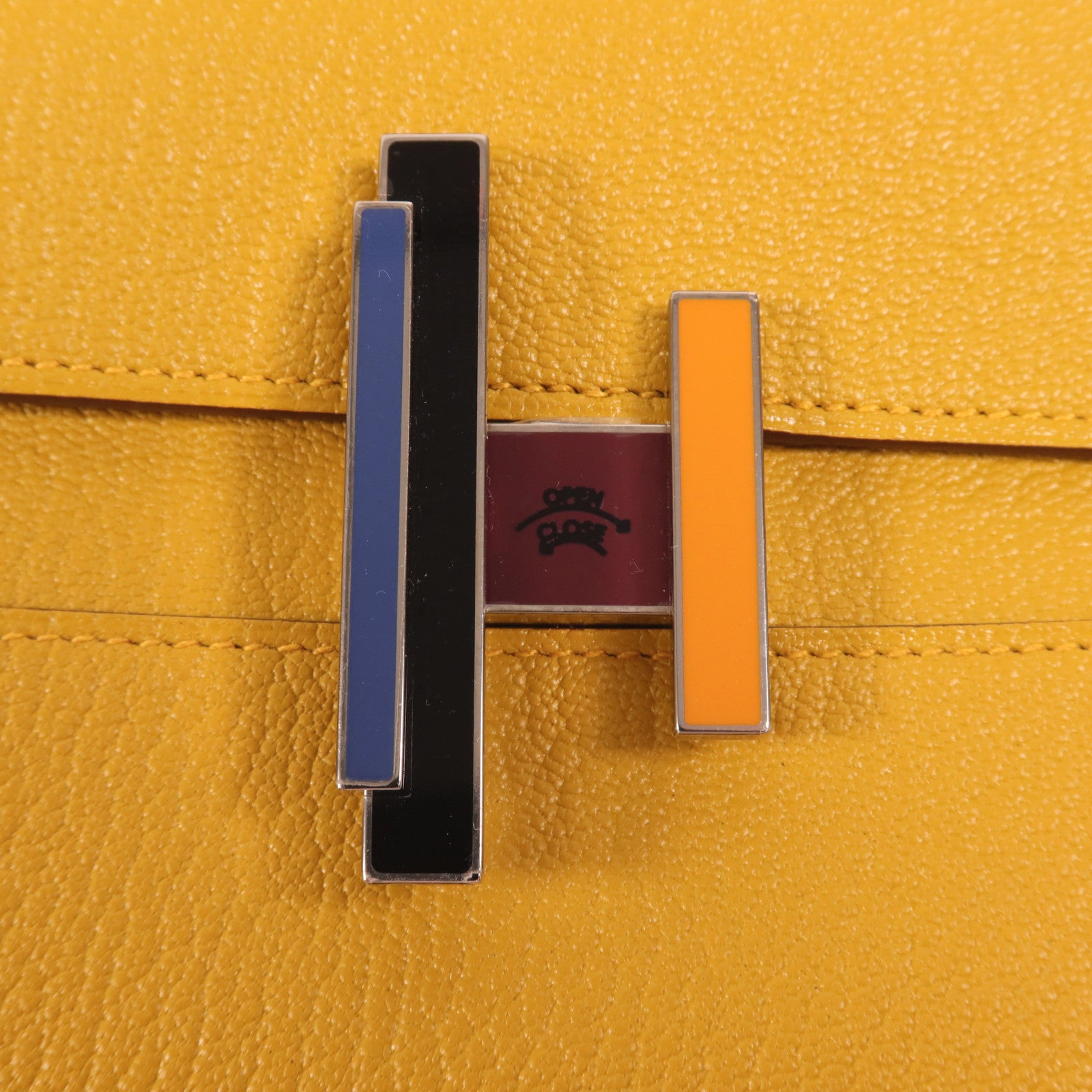 HERMES Chevre皮革Cinhetic To Go銀扣肩背袋Jaune Ambre