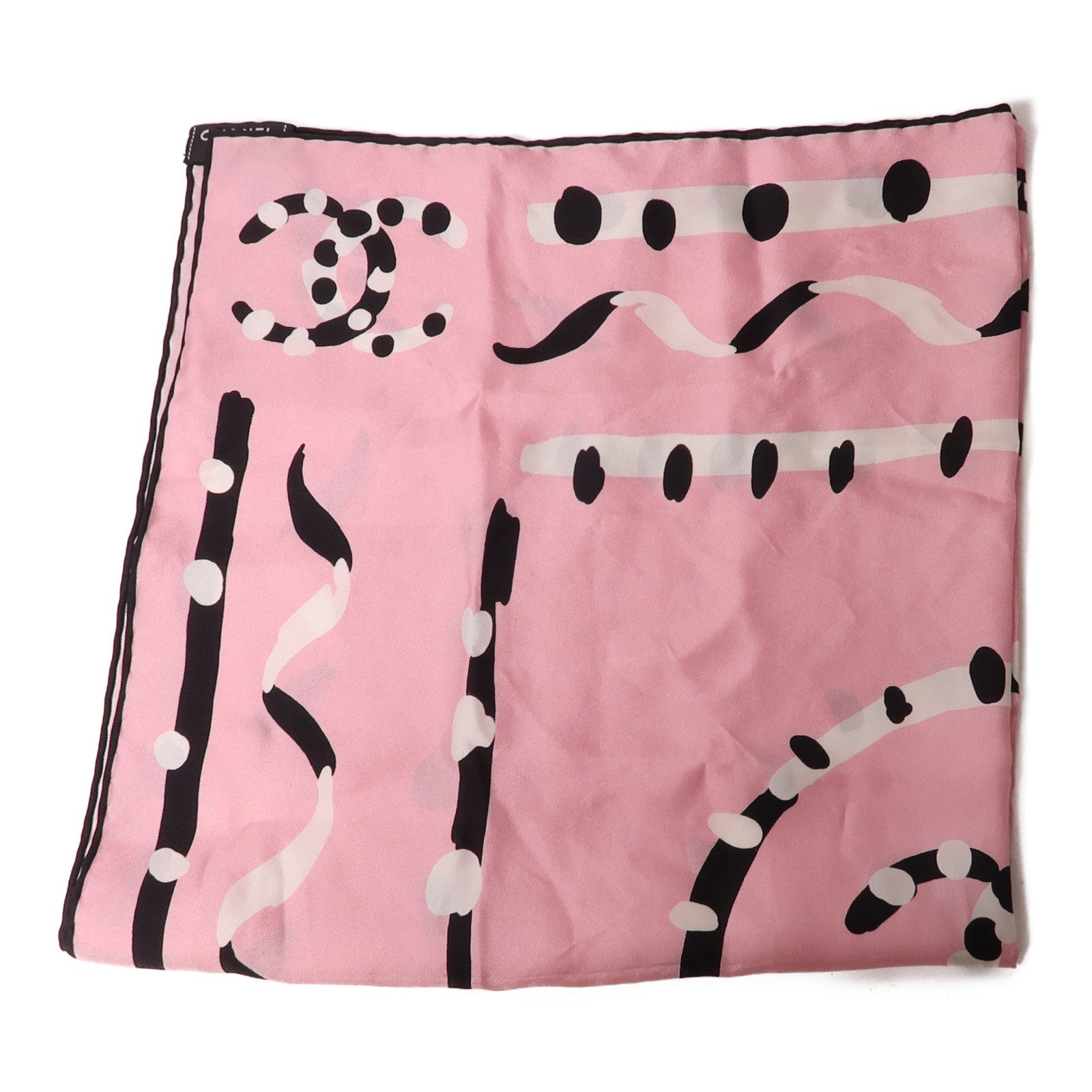 CHANEL 絲質Scarf絲巾粉紅色/黑色/白色