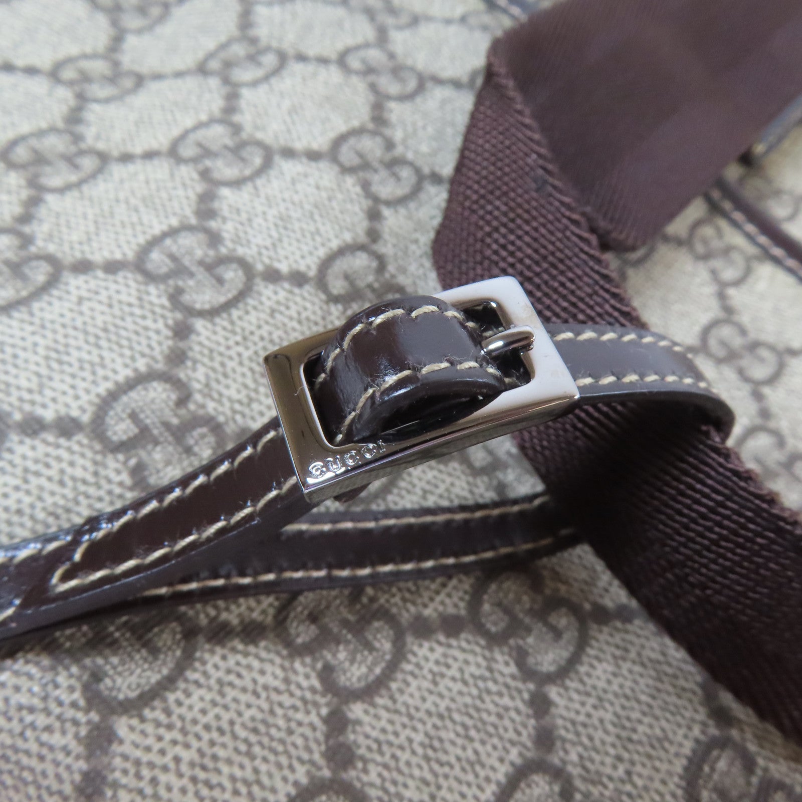 GUCCI 塗層帆布2 Way Shoulder銀扣手挽肩背兩用袋啡色