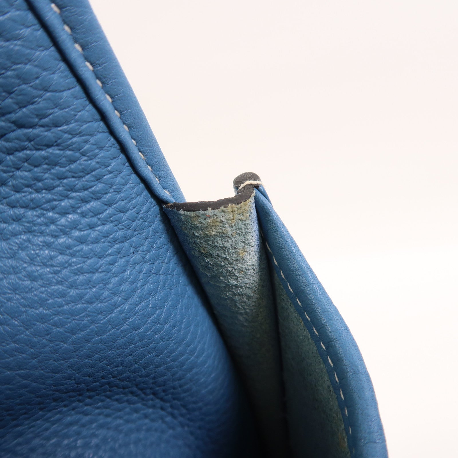 HERMES Clemence皮革Evelyne PM銀扣肩背袋Bleu Jean