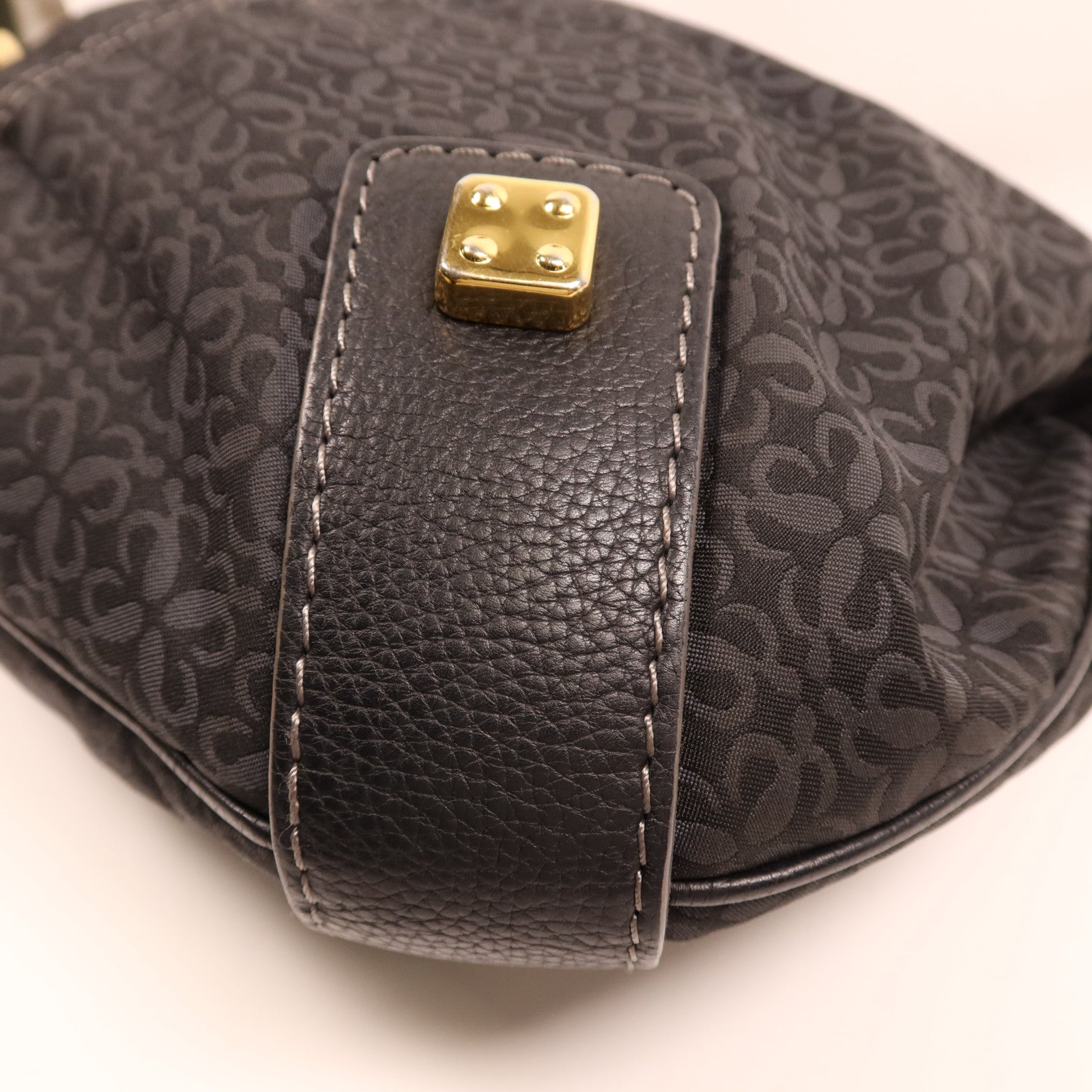 LOEWE 帆布/牛皮皮革Vintage Shoulder Bag金扣肩背袋
