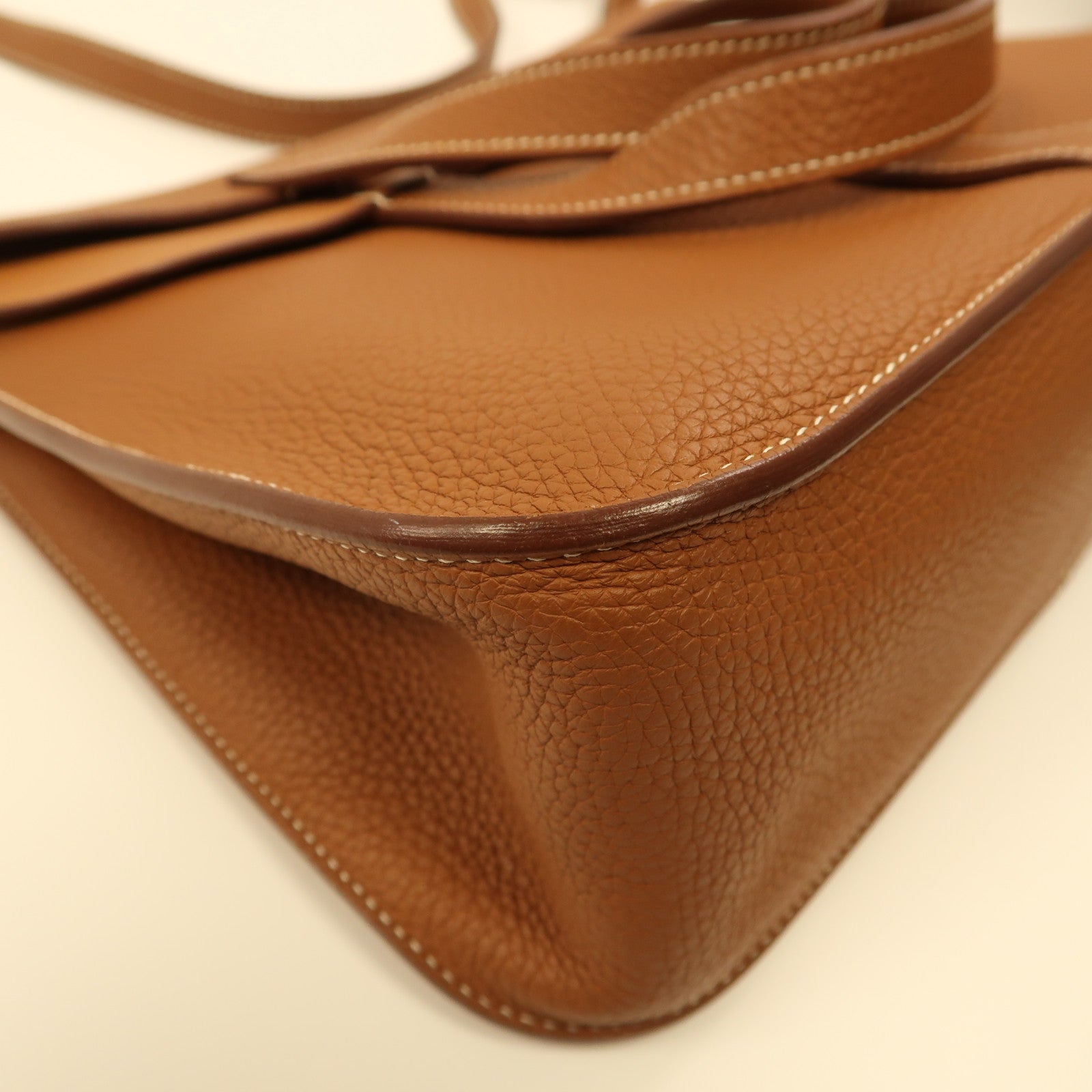 HERMES Clemence皮革Halzan 31銀扣手挽肩背兩用袋經典駝色