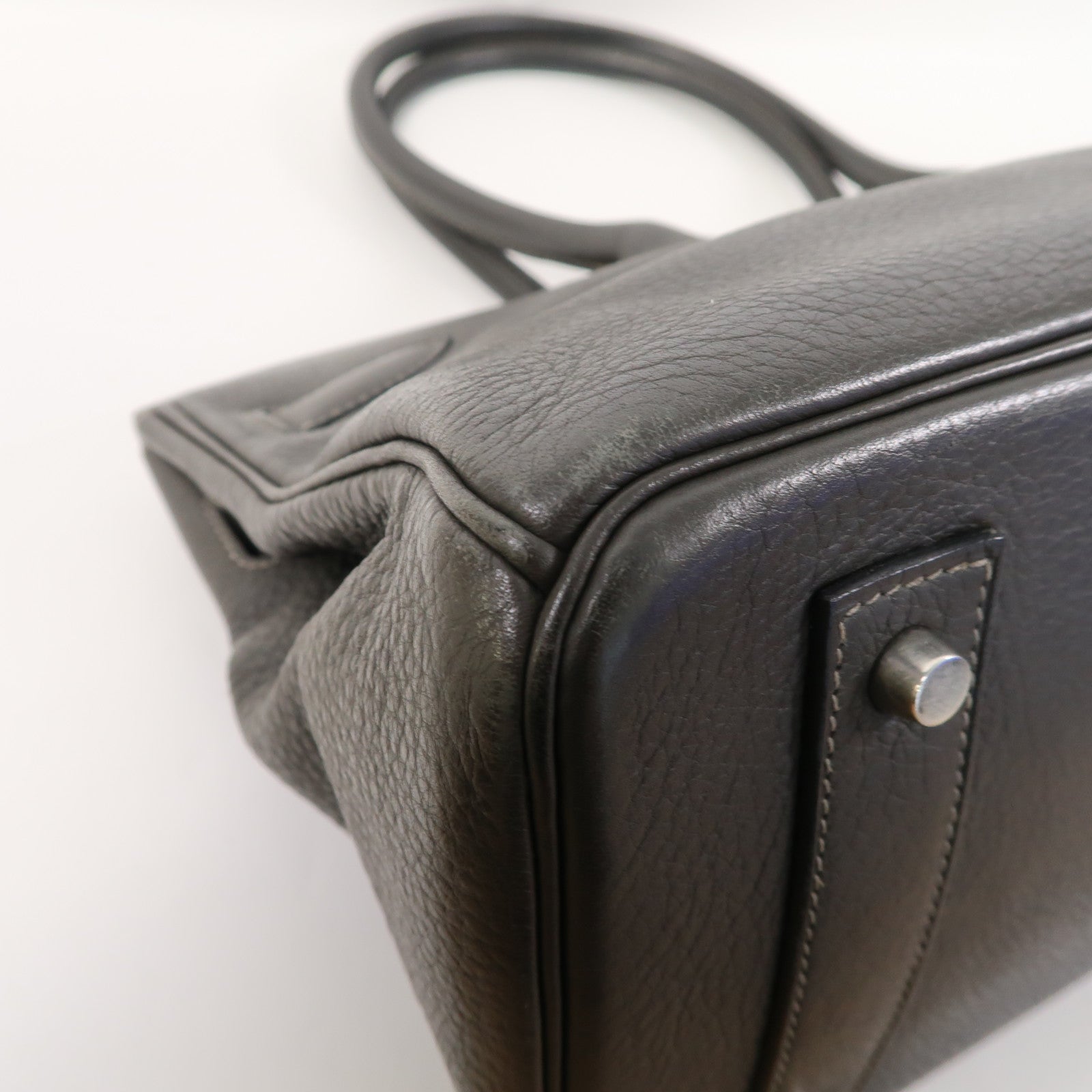 HERMES Clemence皮革Shoulder Birkin銀扣肩背袋灰色