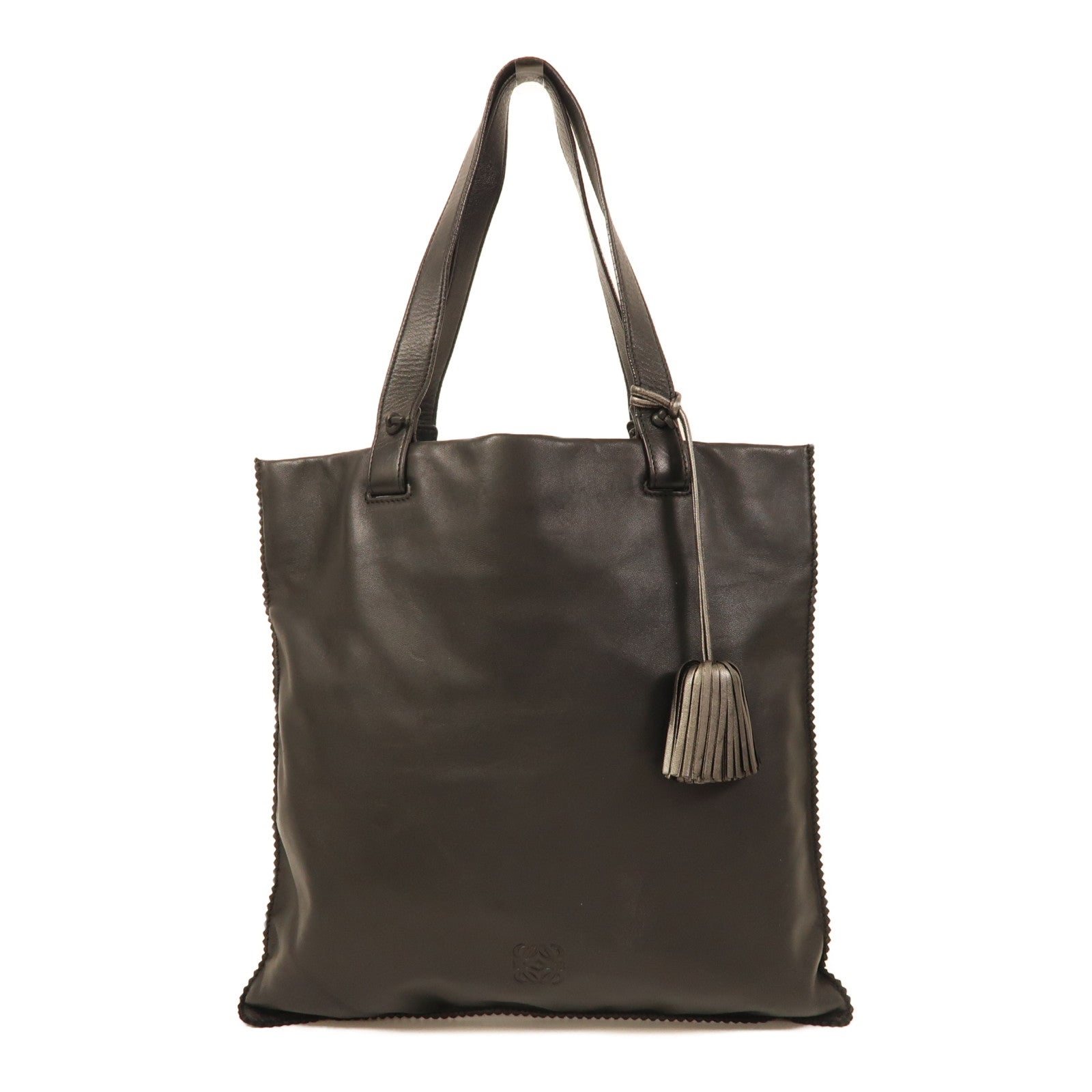 LOEWE 羊皮皮革Tote Bag金扣肩背袋黑色