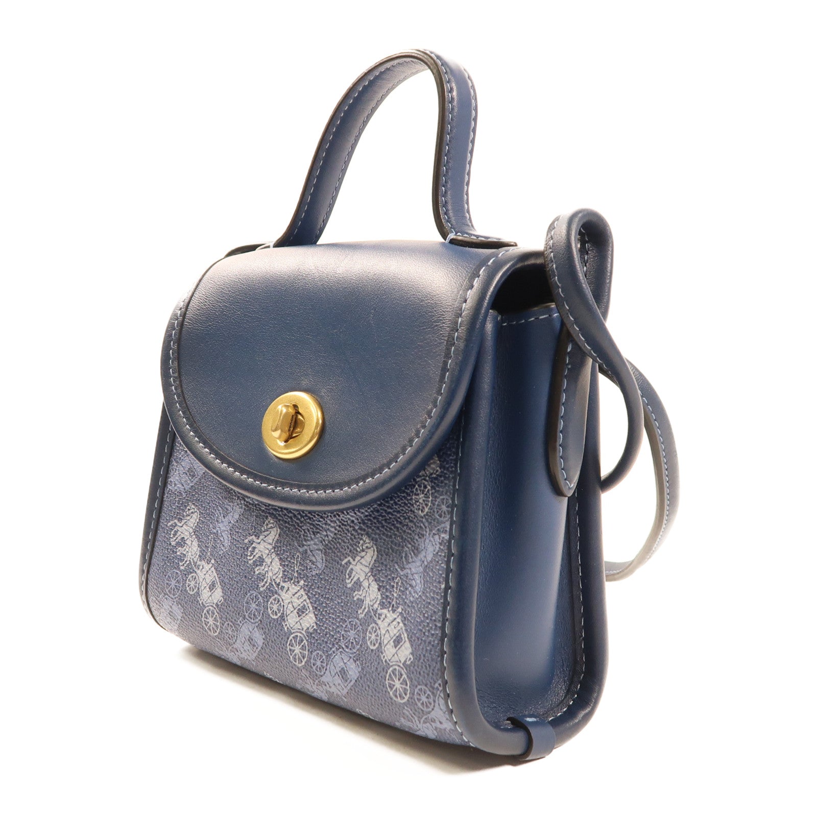 COACH 塗層帆布/牛皮皮革2 way Shoulder金扣肩背袋