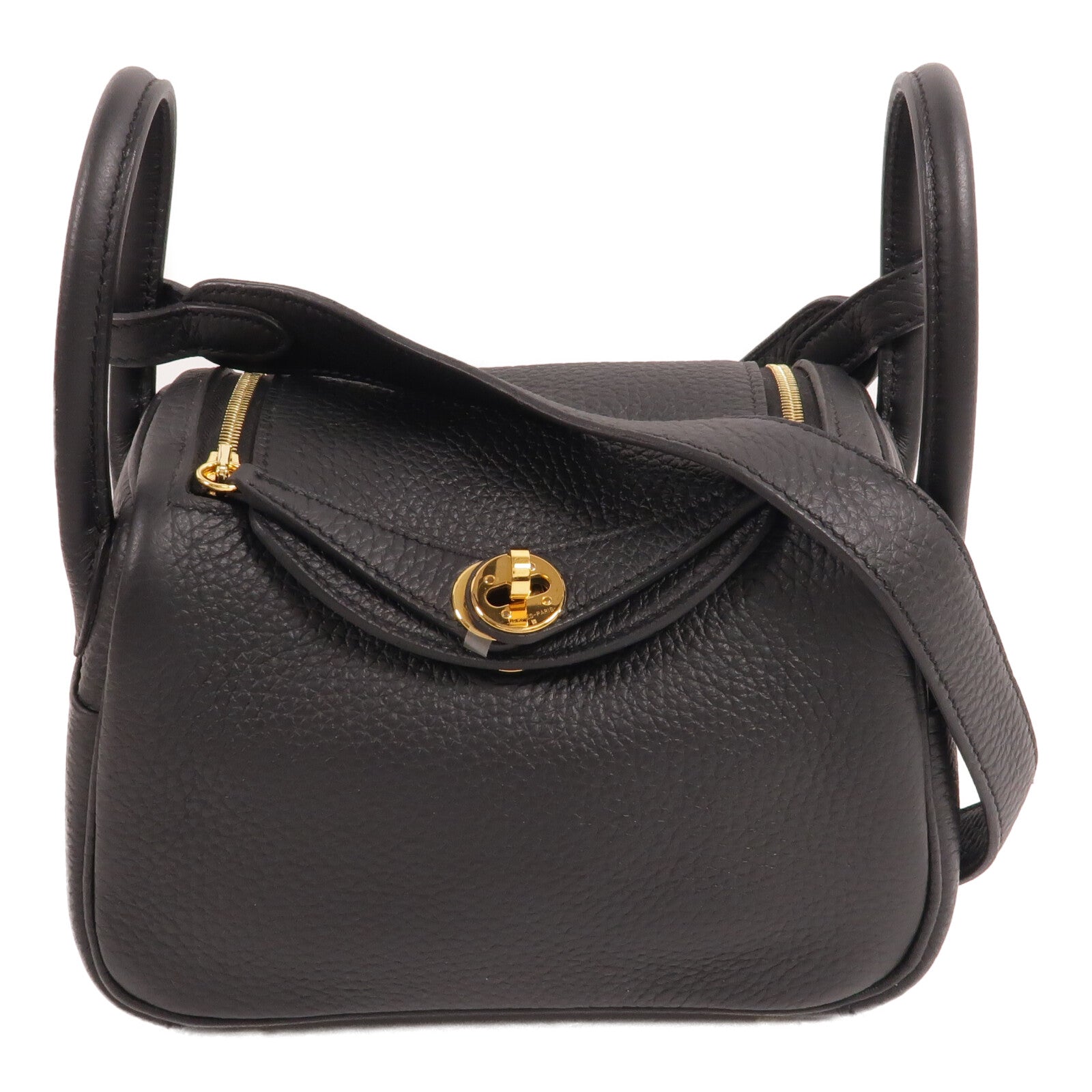 HERMES Clemence皮革Mini Lindy手挽肩背兩用袋Noir